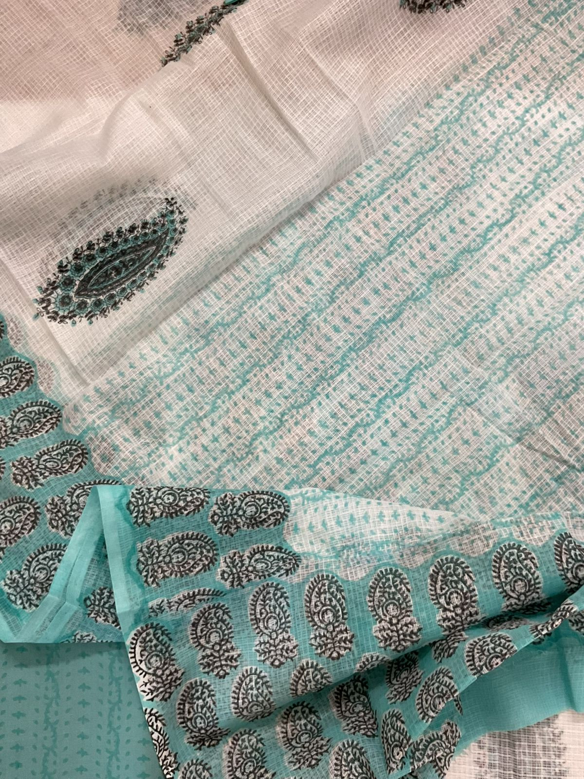 Pure Kota Cotton Printed Suit - White