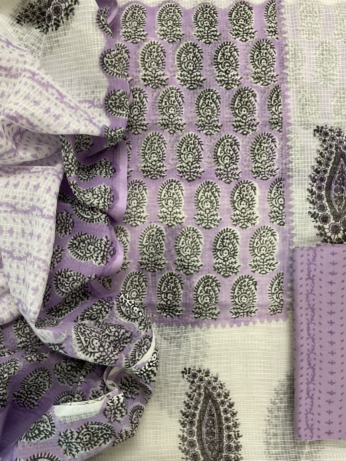 Pure Kota Cotton Printed Suit - White