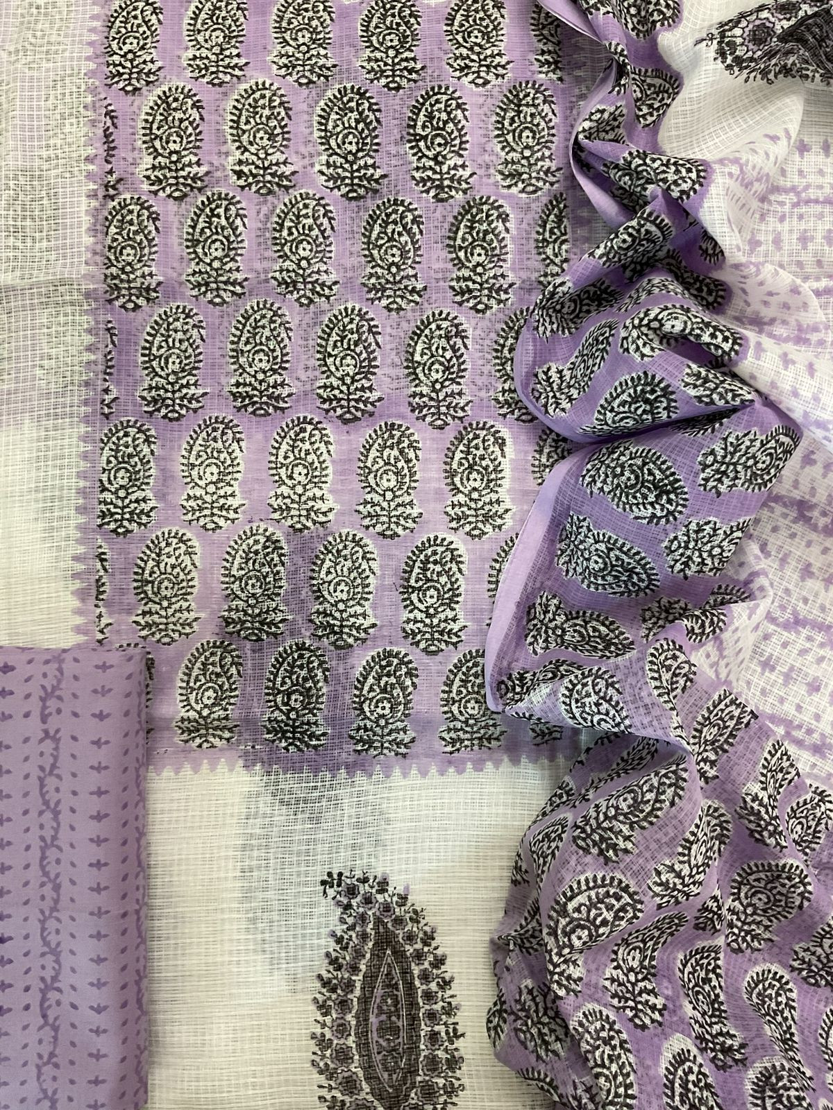 Pure Kota Cotton Printed Suit - White
