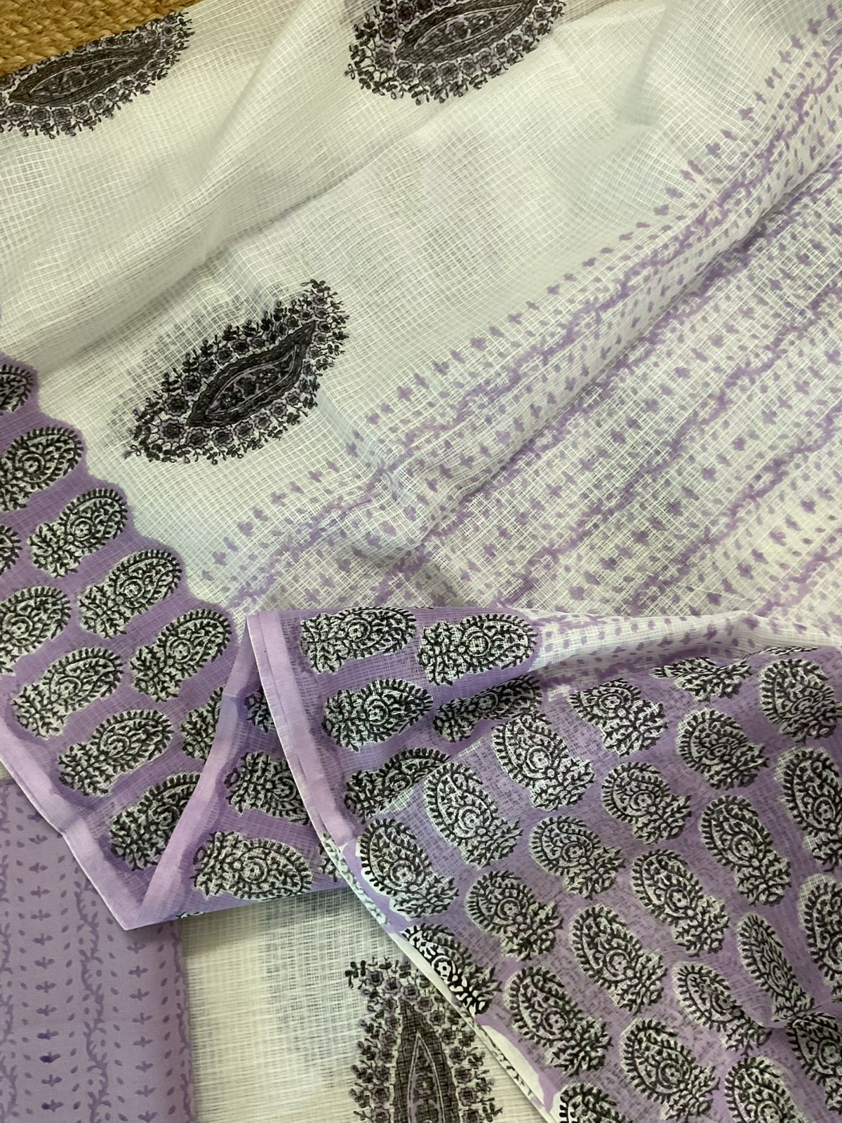 Pure Kota Cotton Printed Suit - White