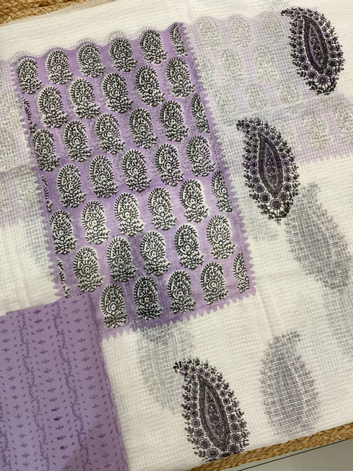 Pure Kota Cotton Printed Suit - White