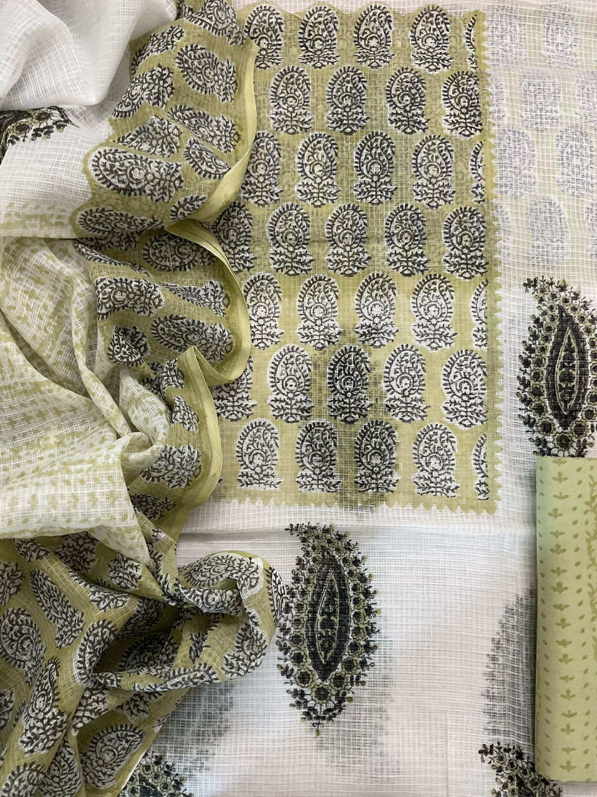 Pure Kota Cotton Printed Suit - White