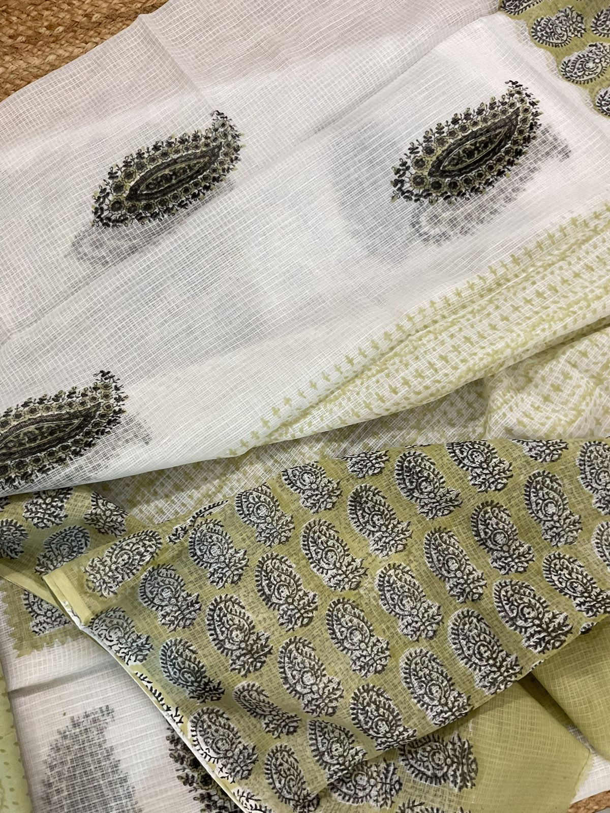 Pure Kota Cotton Printed Suit - White