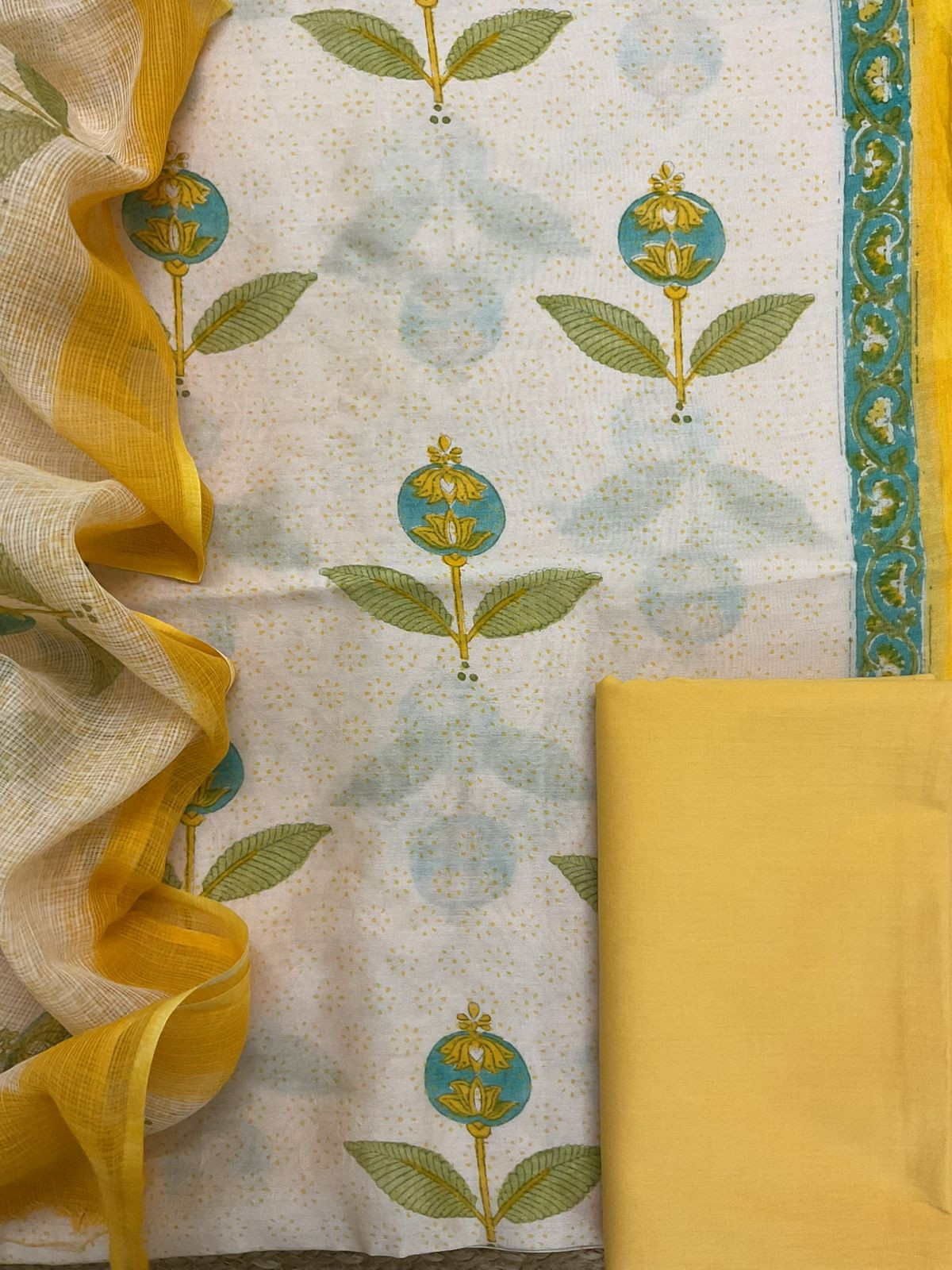 Pure Chanderi Printed Suit - Cream