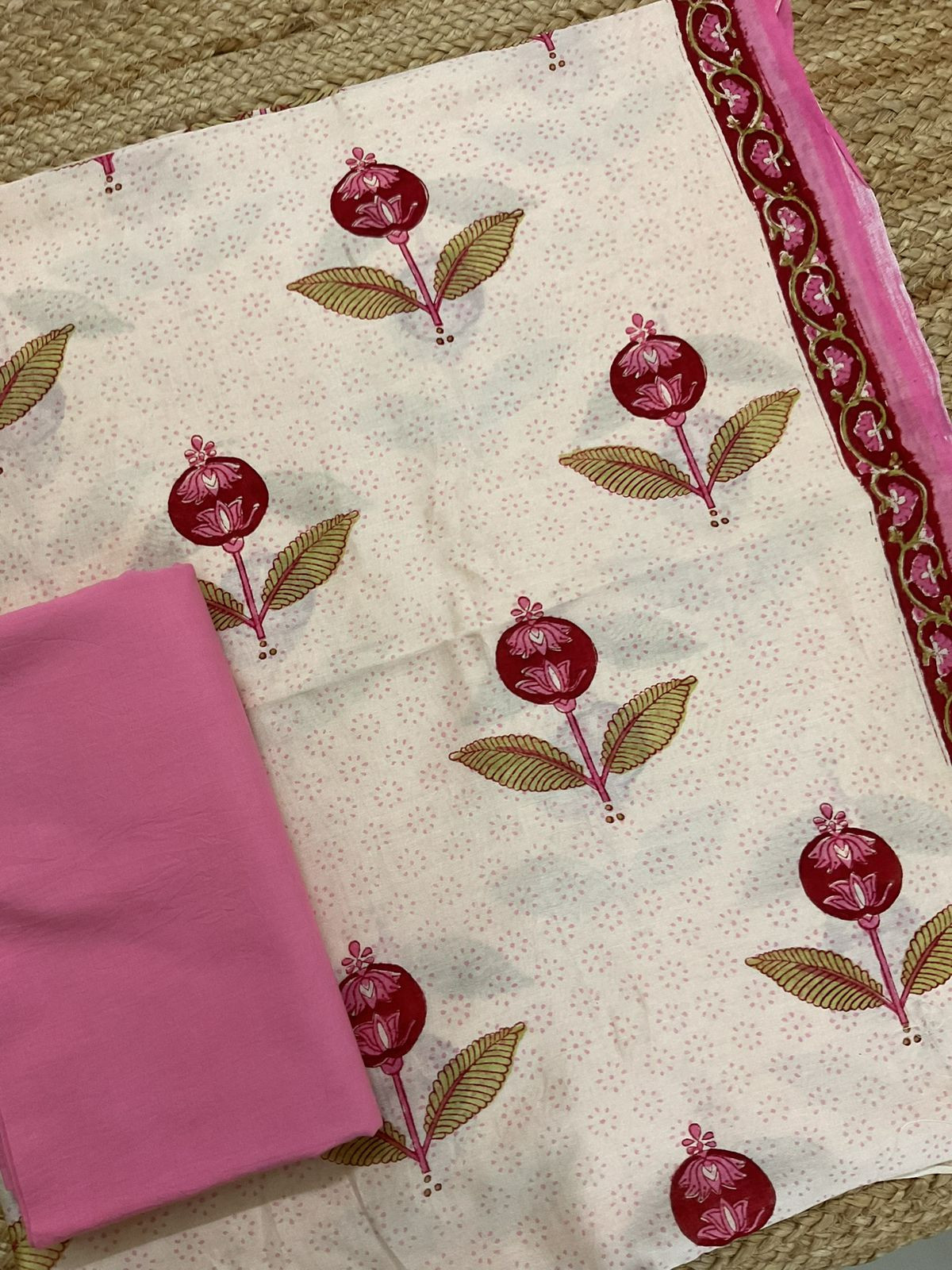 Pure Chanderi Printed Suit - Cream