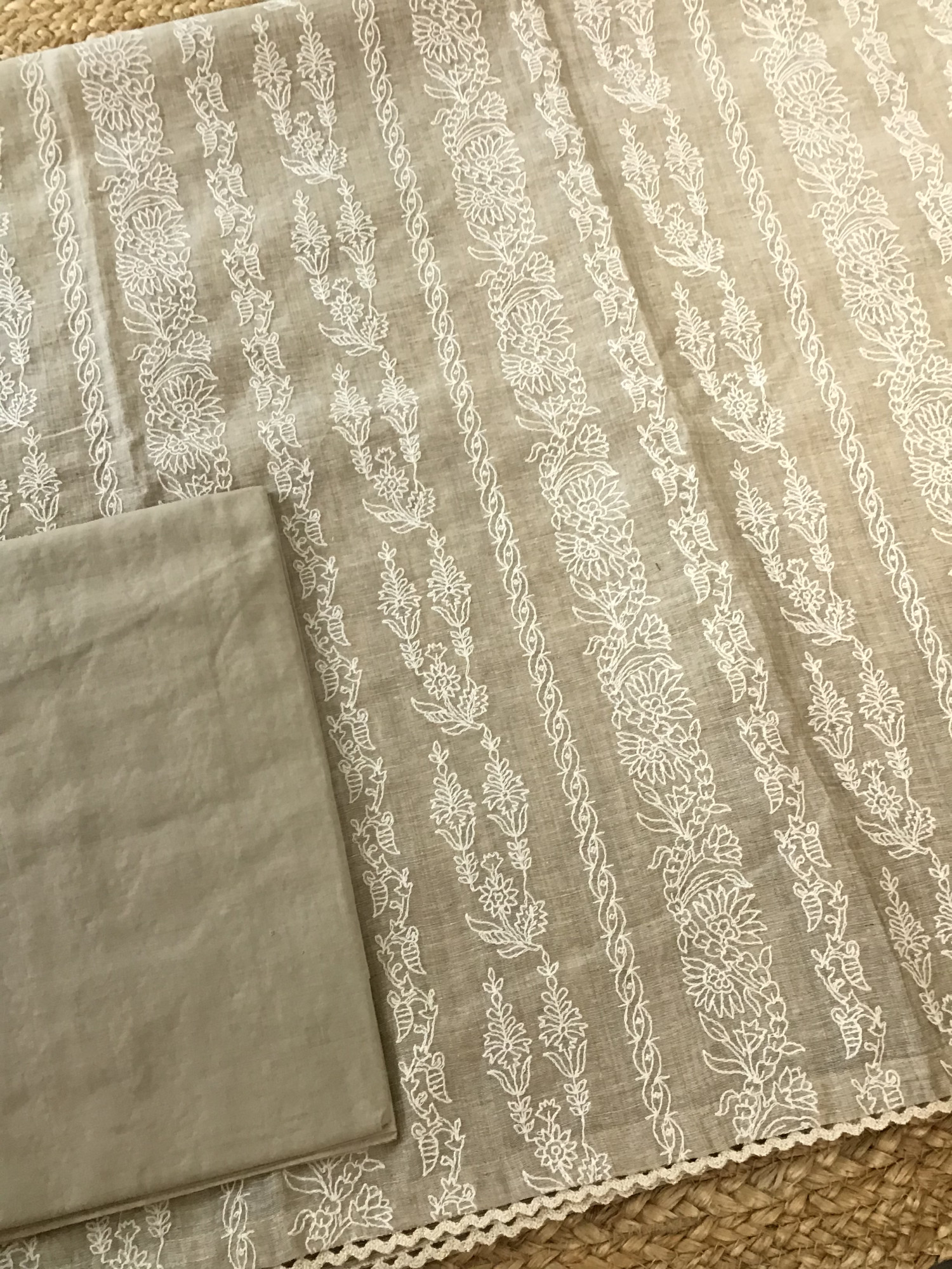 Soft Slub Chanderi Embroidered Suit - Beige