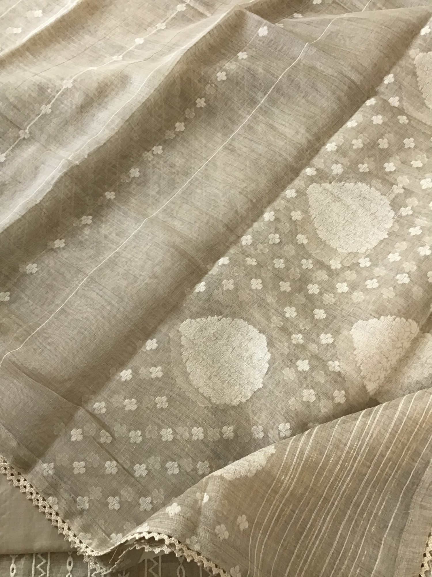 Soft Slub Chanderi Embroidered Suit - Beige