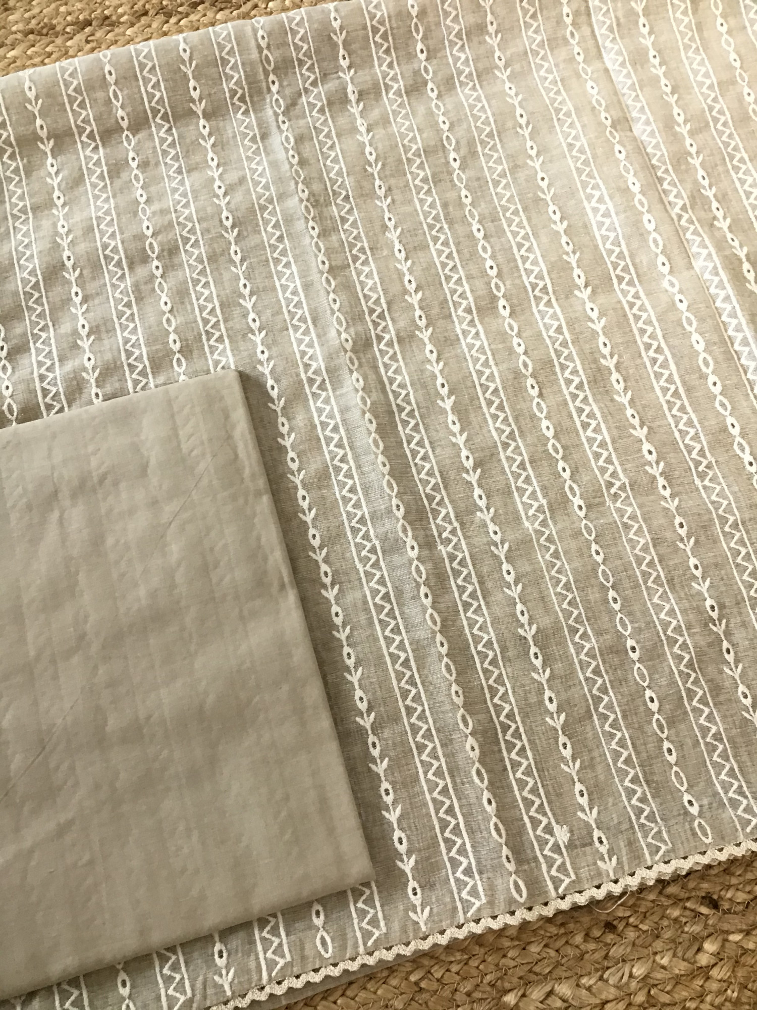 Soft Slub Chanderi Embroidered Suit - Beige