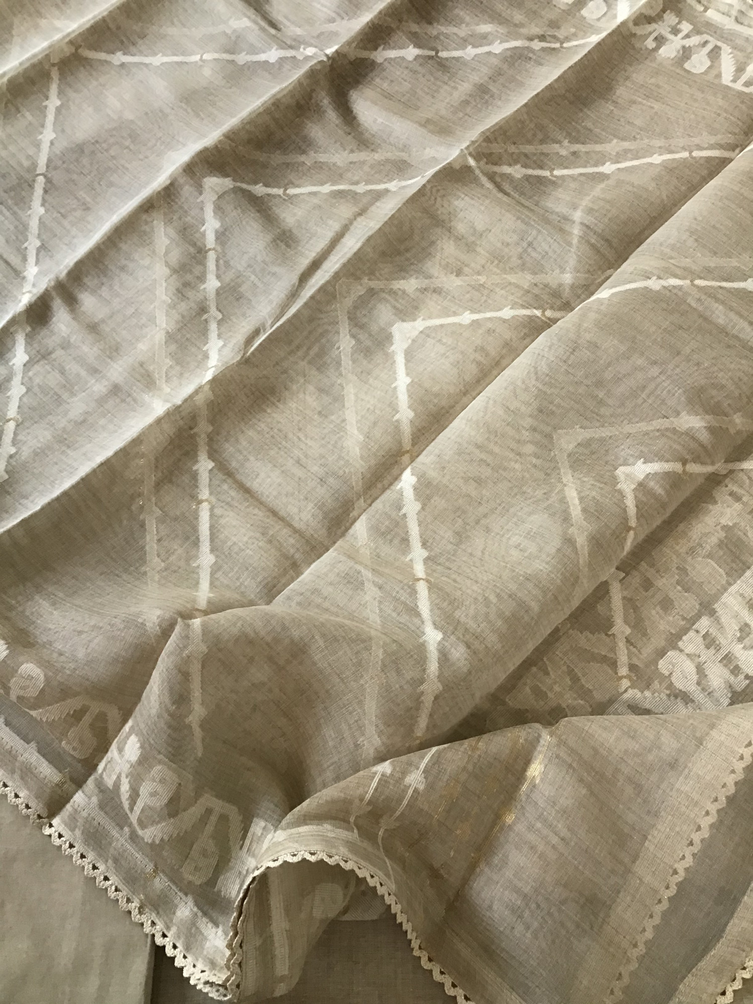 Soft Slub Chanderi Embroidered Suit - Beige