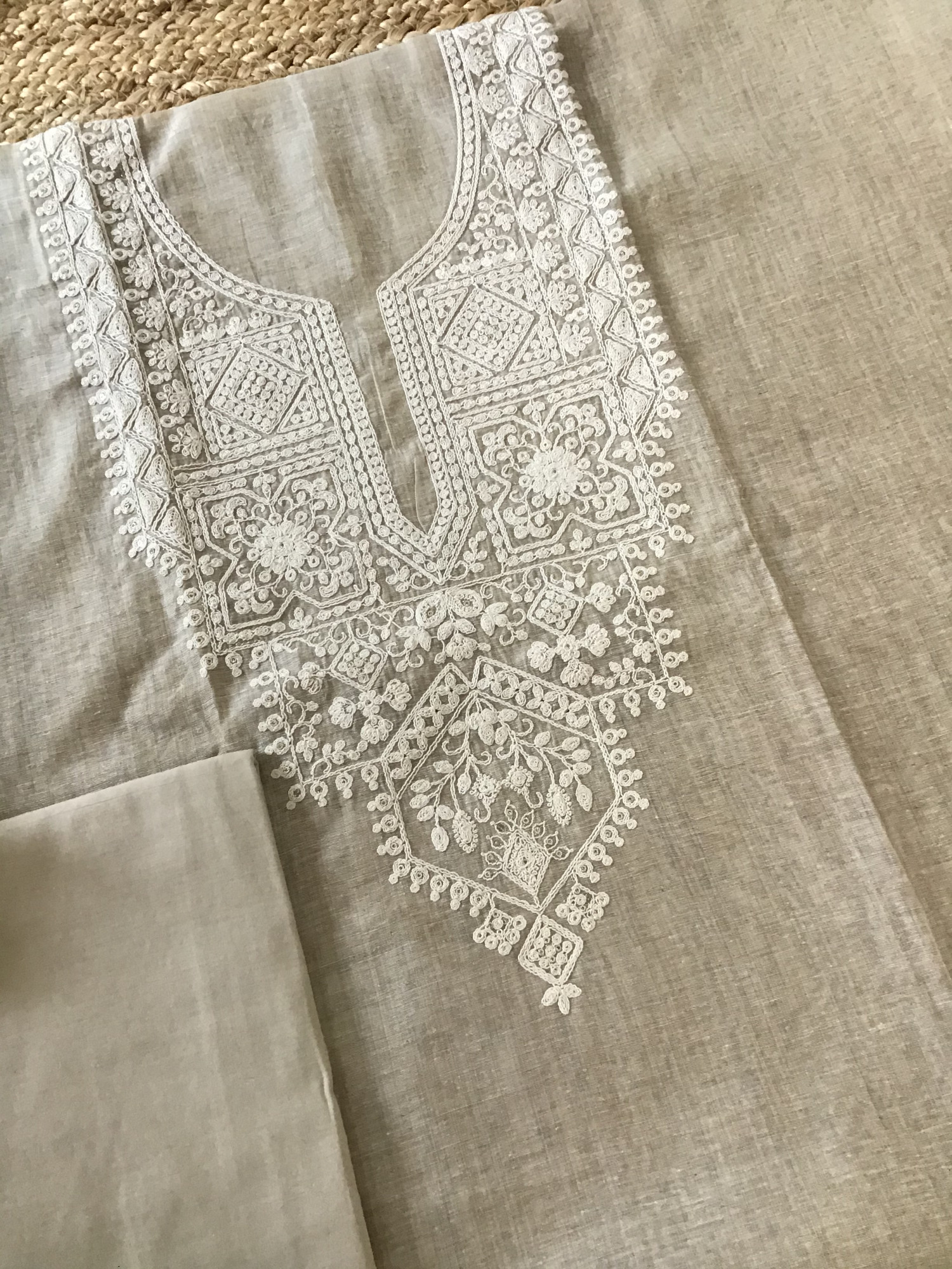 Soft Slub Chanderi Embroidered Suit - Beige
