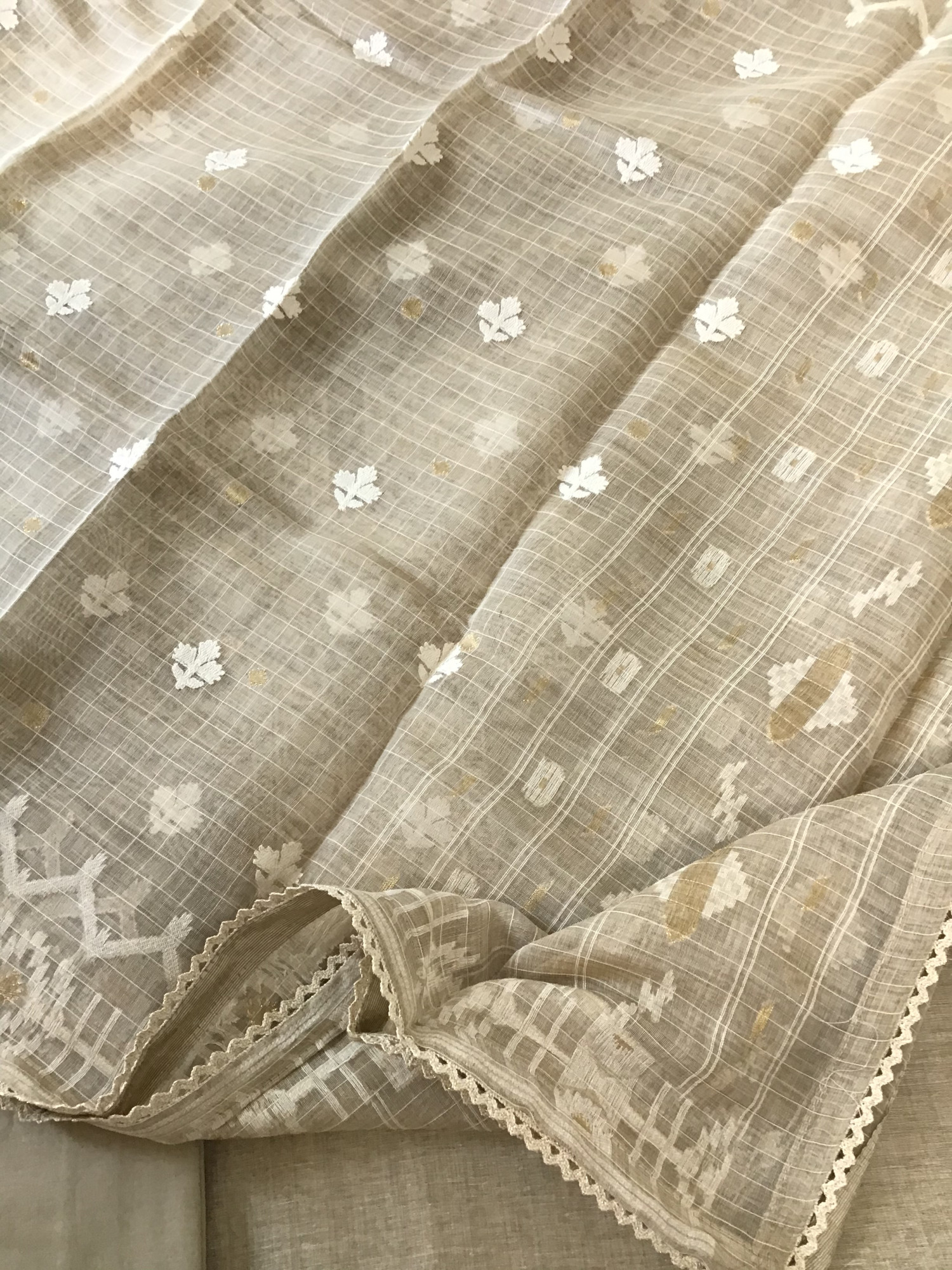 Soft Slub Chanderi Embroidered Suit - Beige