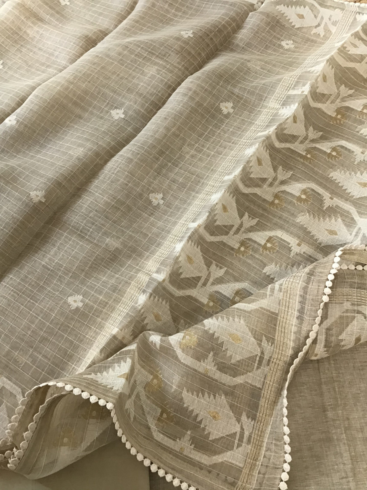 Soft Slub Chanderi Embroidered Suit - Beige