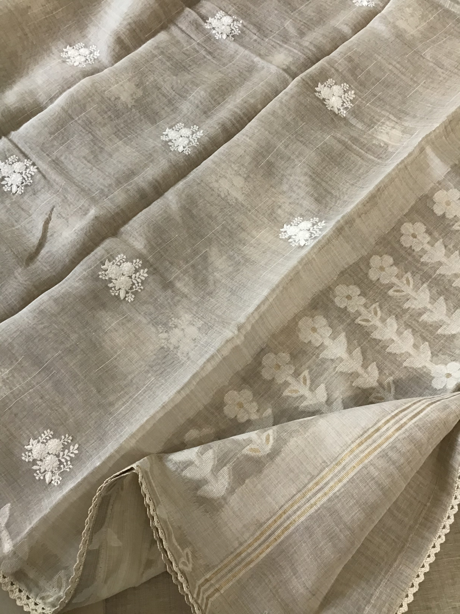 Soft Slub Chanderi Embroidered Suit - Beige