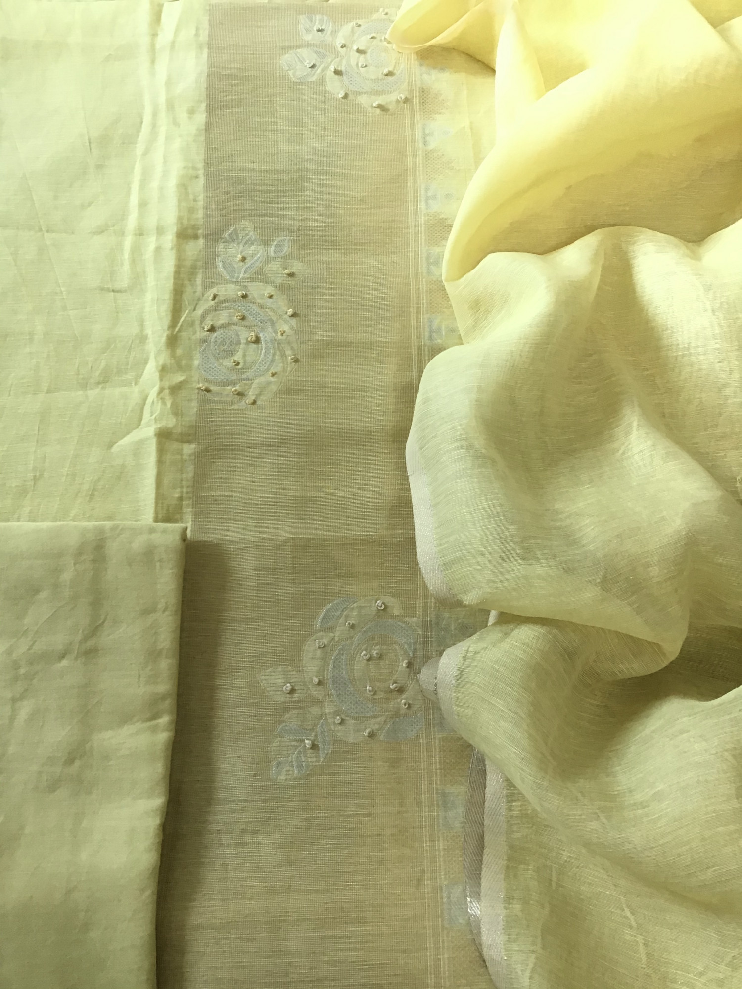Soft Slub Chanderi Banarasi Weaved Embroidered Suit - Yellow