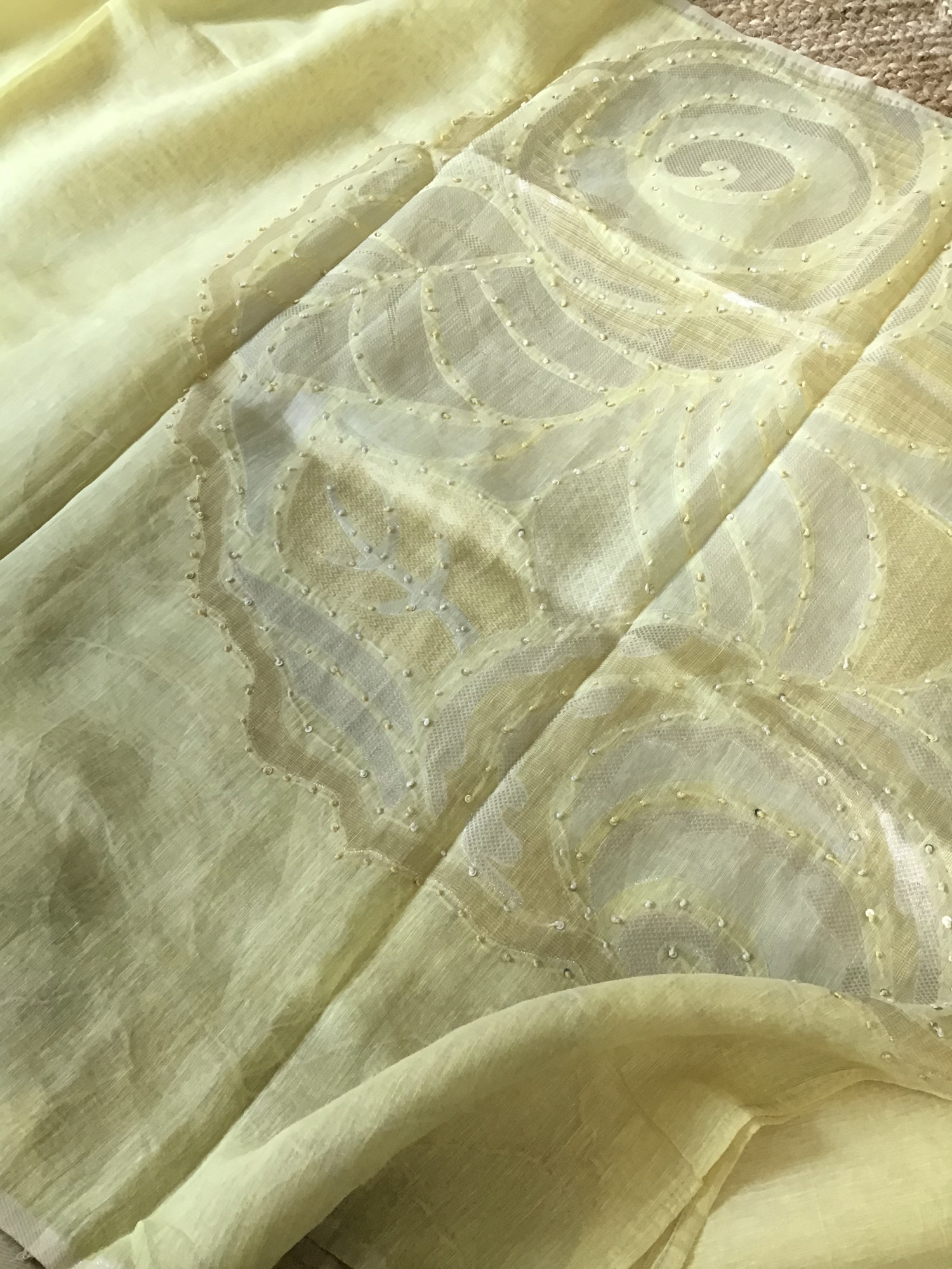 Soft Slub Chanderi Banarasi Weaved Embroidered Suit - Yellow