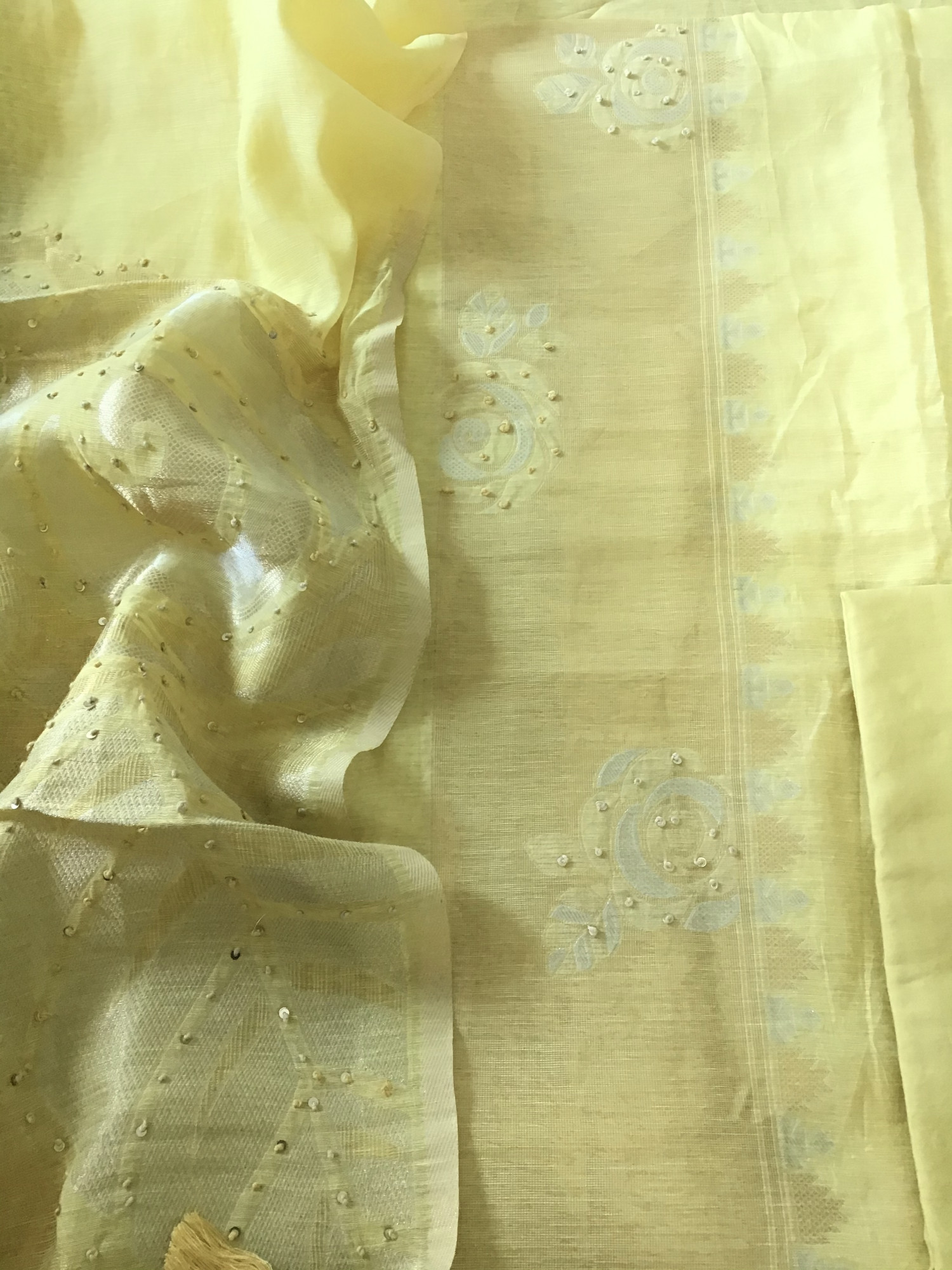 Soft Slub Chanderi Banarasi Weaved Embroidered Suit - Yellow
