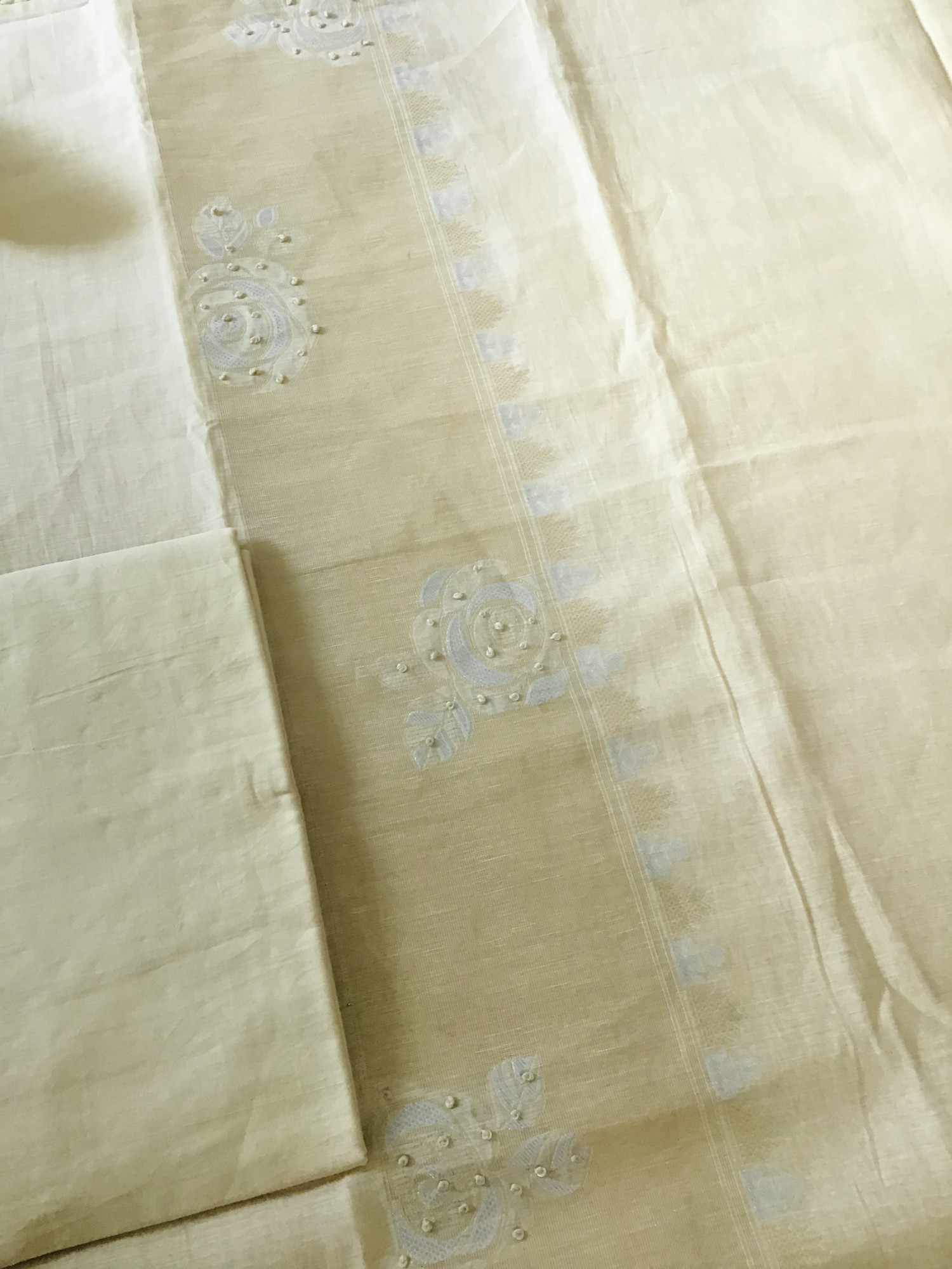 Soft Slub Chanderi Banarasi Weaved Embroidered Suit - Cream