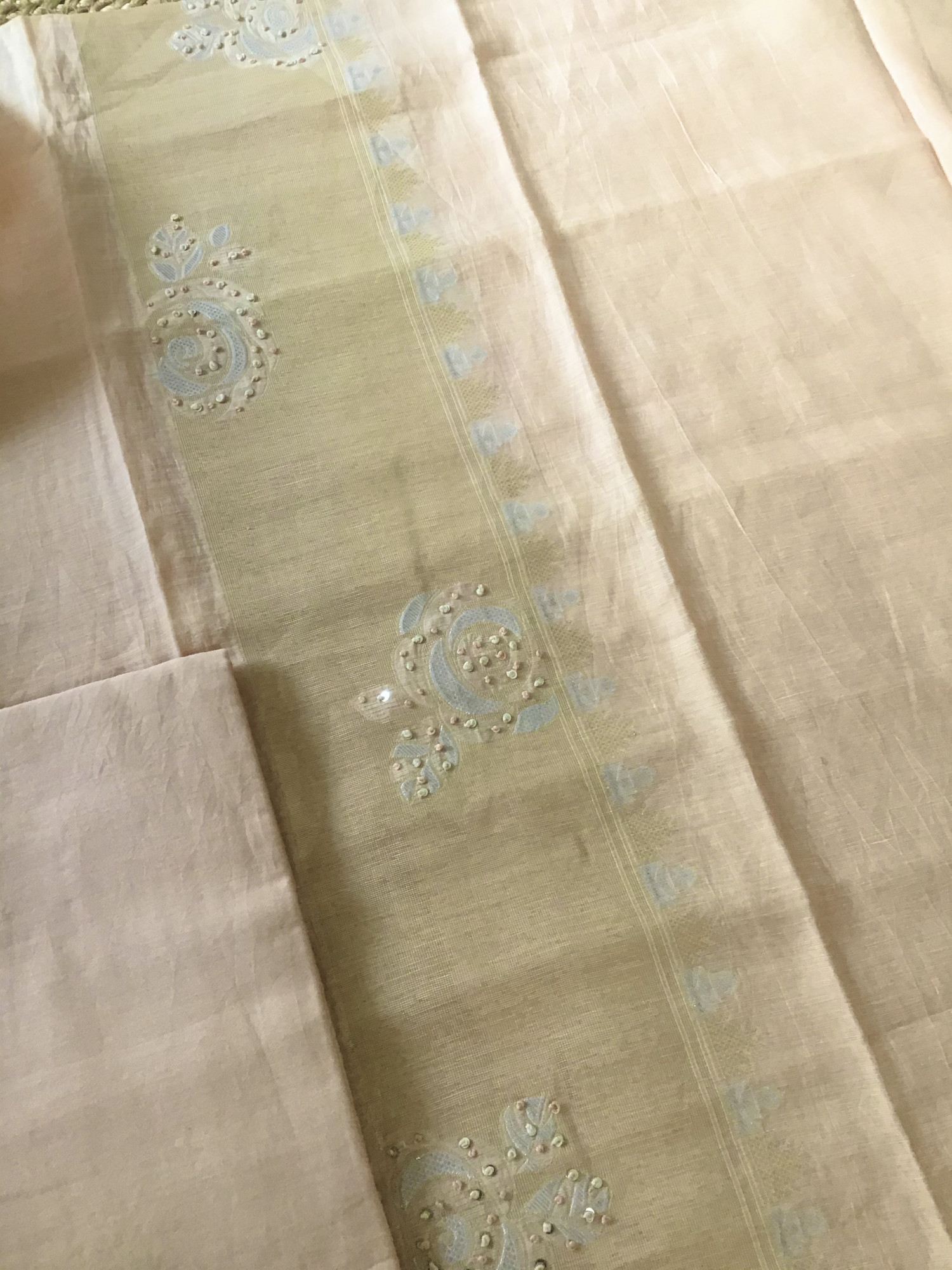 Soft Slub Chanderi Banarasi Weaved Embroidered Suit - Peach