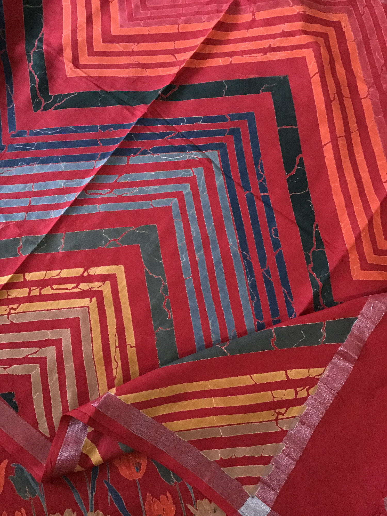 Pure Fine Linen Cotton Silk Printed Suit - Red