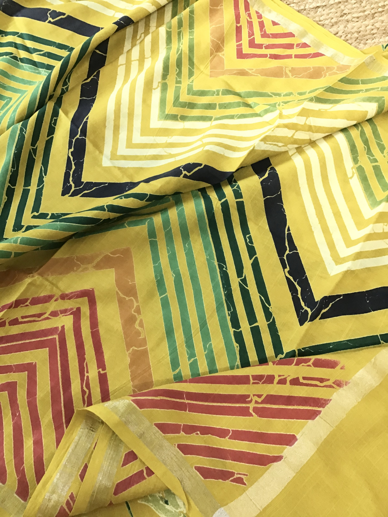 Pure Fine Linen Cotton Silk Printed Suit - Yellow