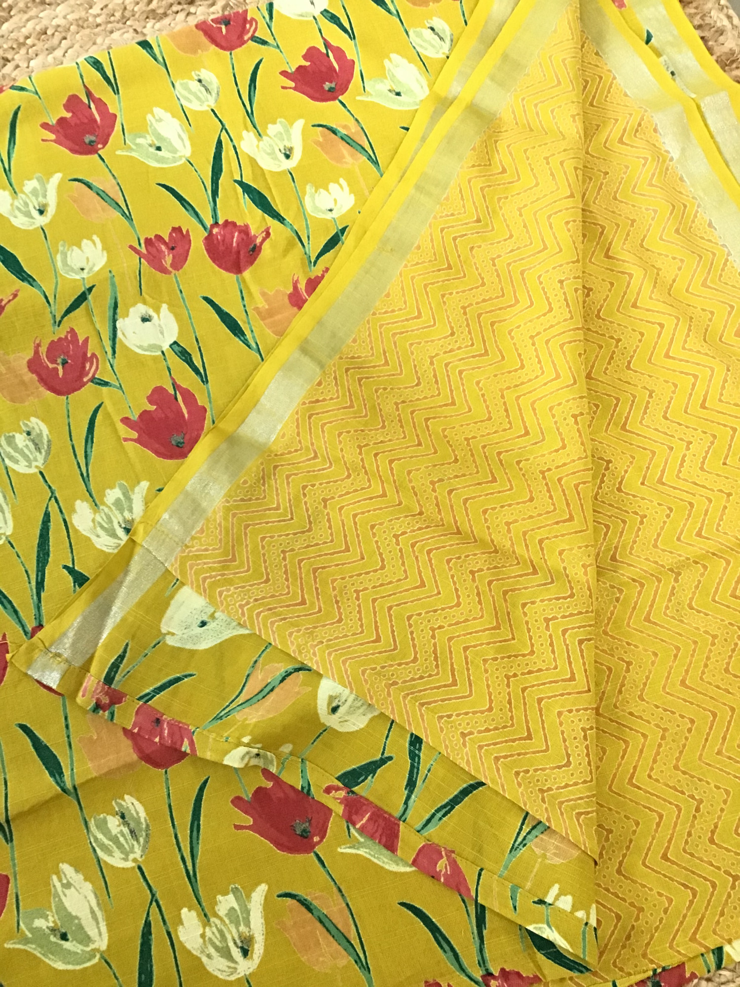 Pure Fine Linen Cotton Silk Printed Suit - Yellow