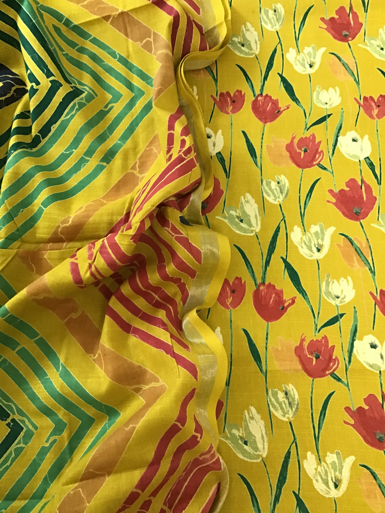 Pure Fine Linen Cotton Silk Printed Suit - Yellow