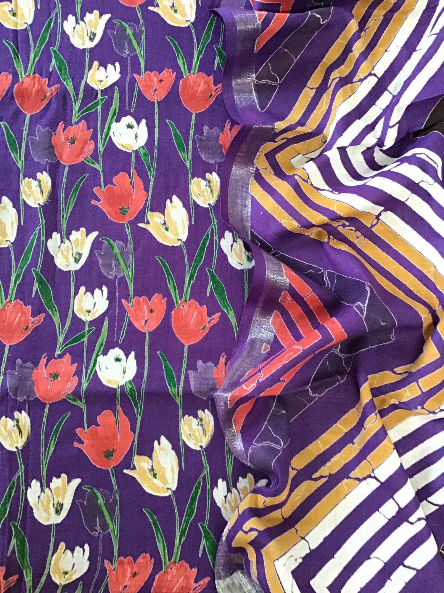 Pure Fine Linen Cotton Silk Printed Suit - Purple