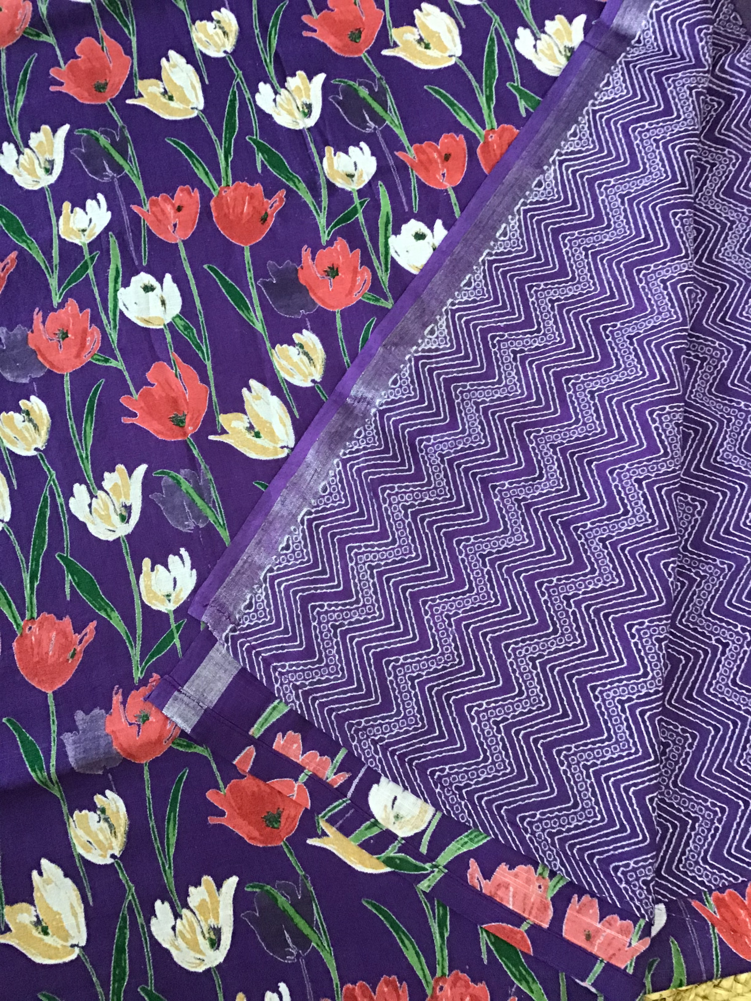 Pure Fine Linen Cotton Silk Printed Suit - Purple