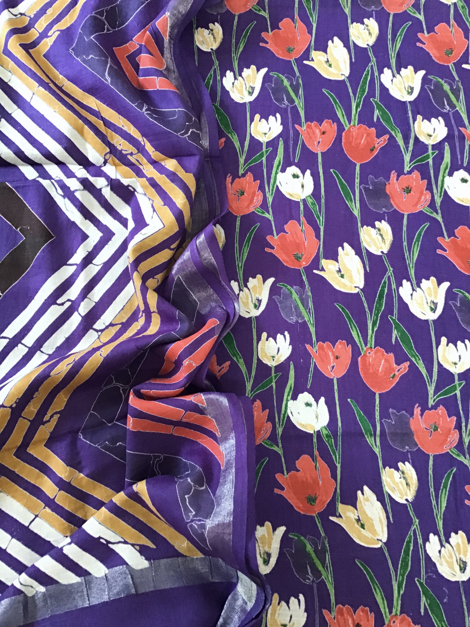 Pure Fine Linen Cotton Silk Printed Suit - Purple