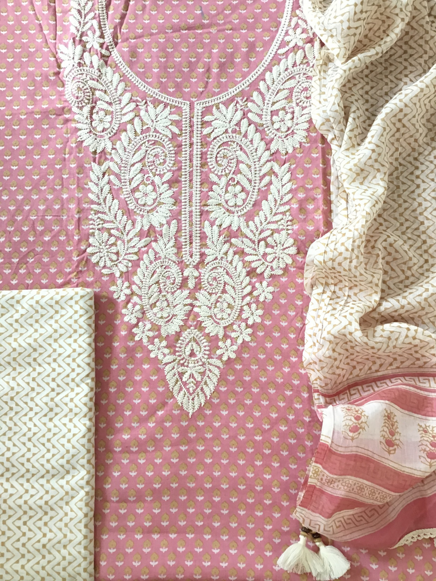 Pure Fine Cotton Printed Embroidered Suit - Pink