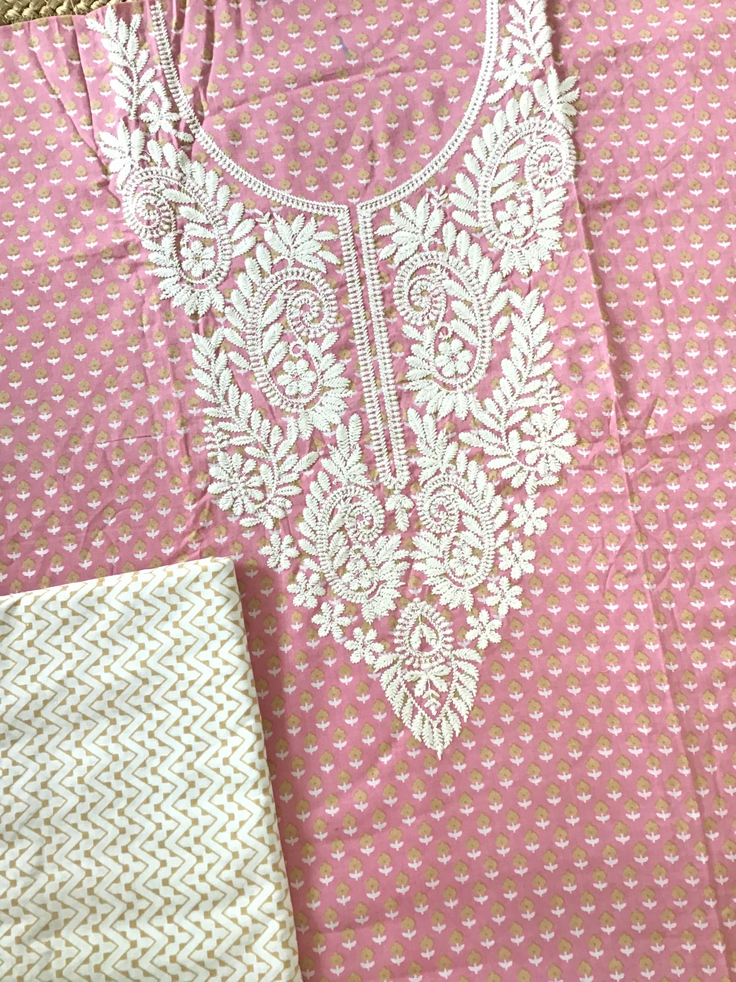 Pure Fine Cotton Printed Embroidered Suit - Pink