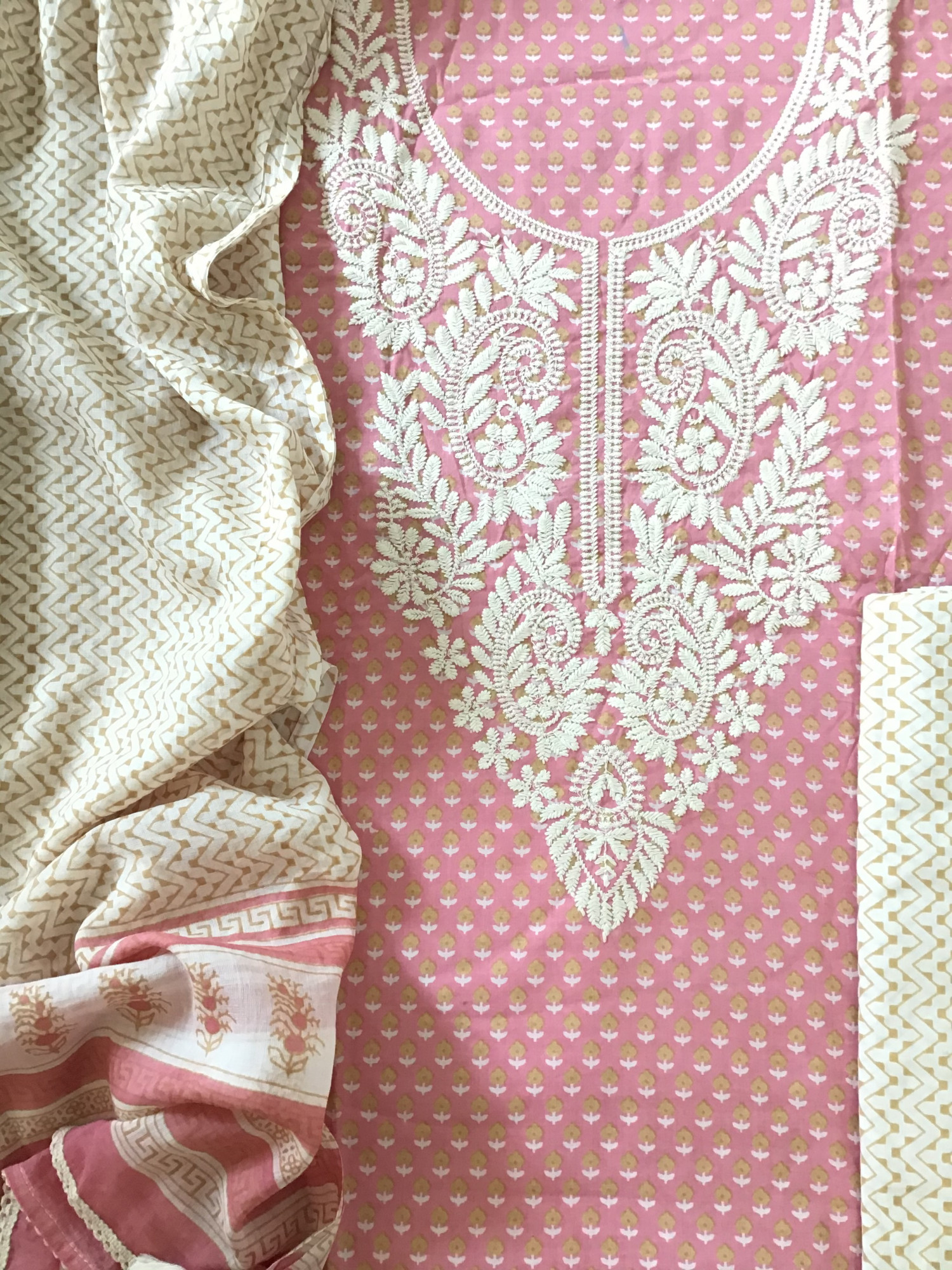Pure Fine Cotton Printed Embroidered Suit - Pink