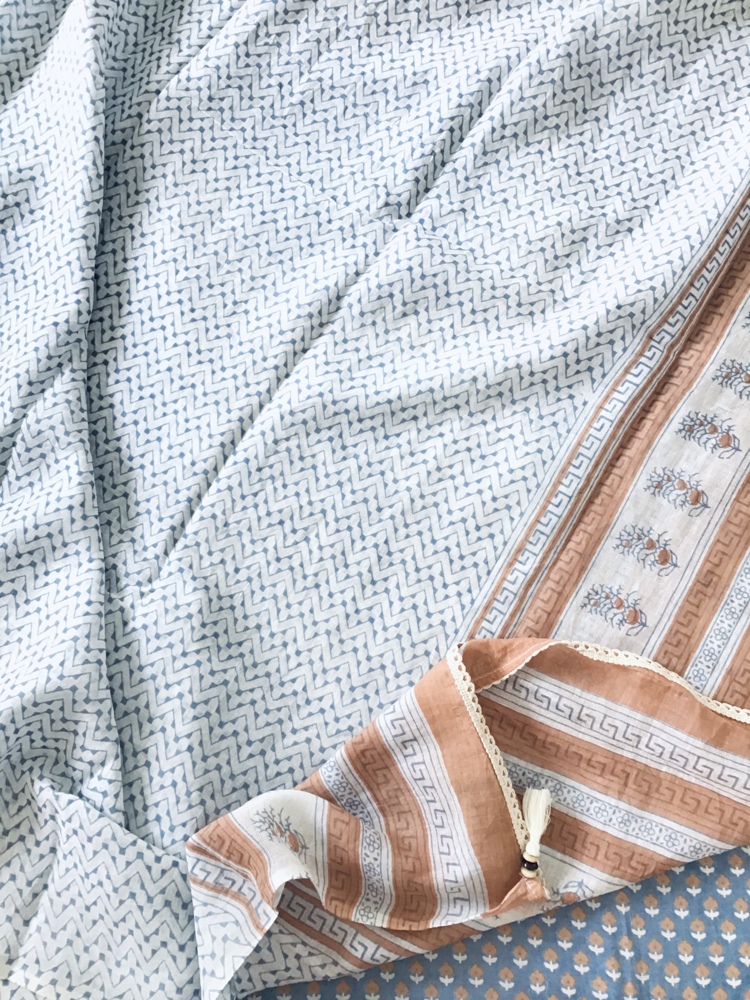 Pure Fine Cotton Printed Embroidered Suit - Blue