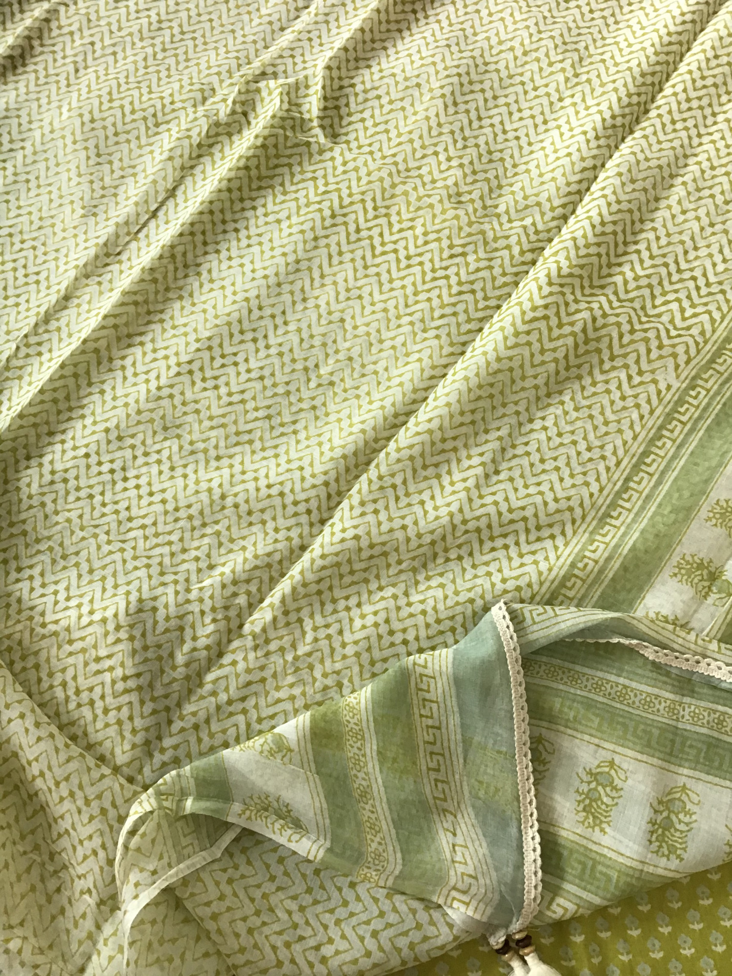 Pure Fine Cotton Printed Embroidered Suit - Green