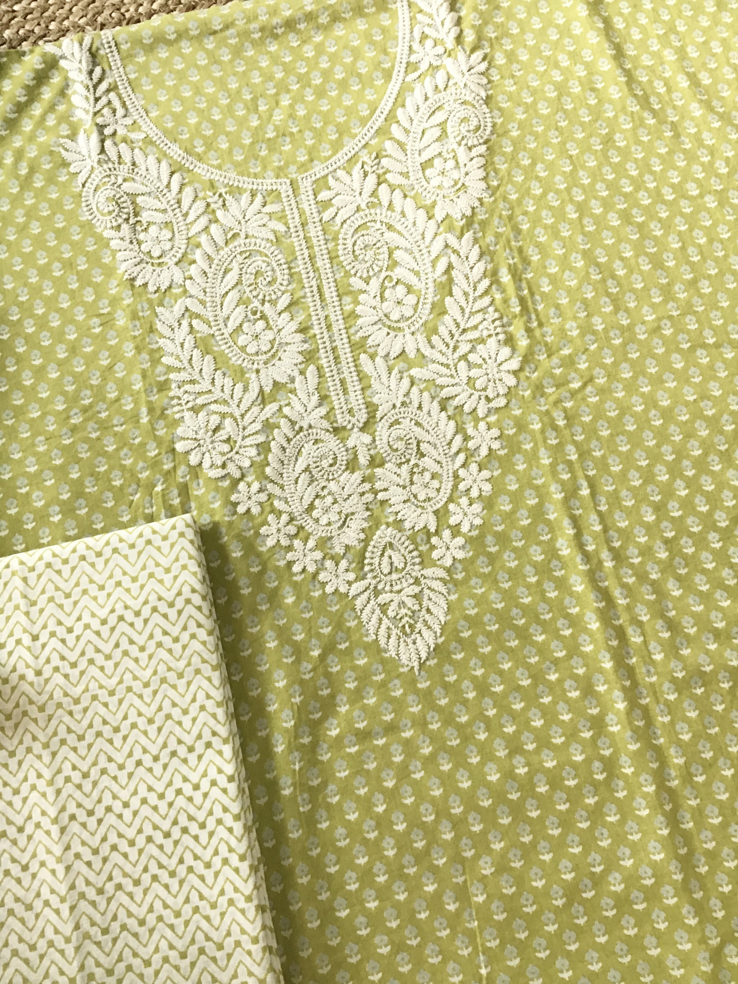 Pure Fine Cotton Printed Embroidered Suit - Green