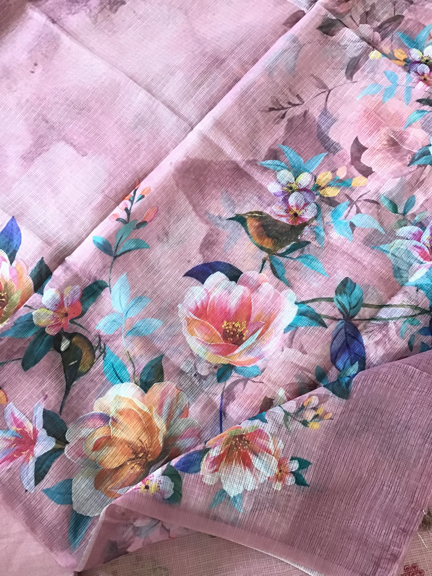 Soft Kota Silk Embroidered Suit - Pink