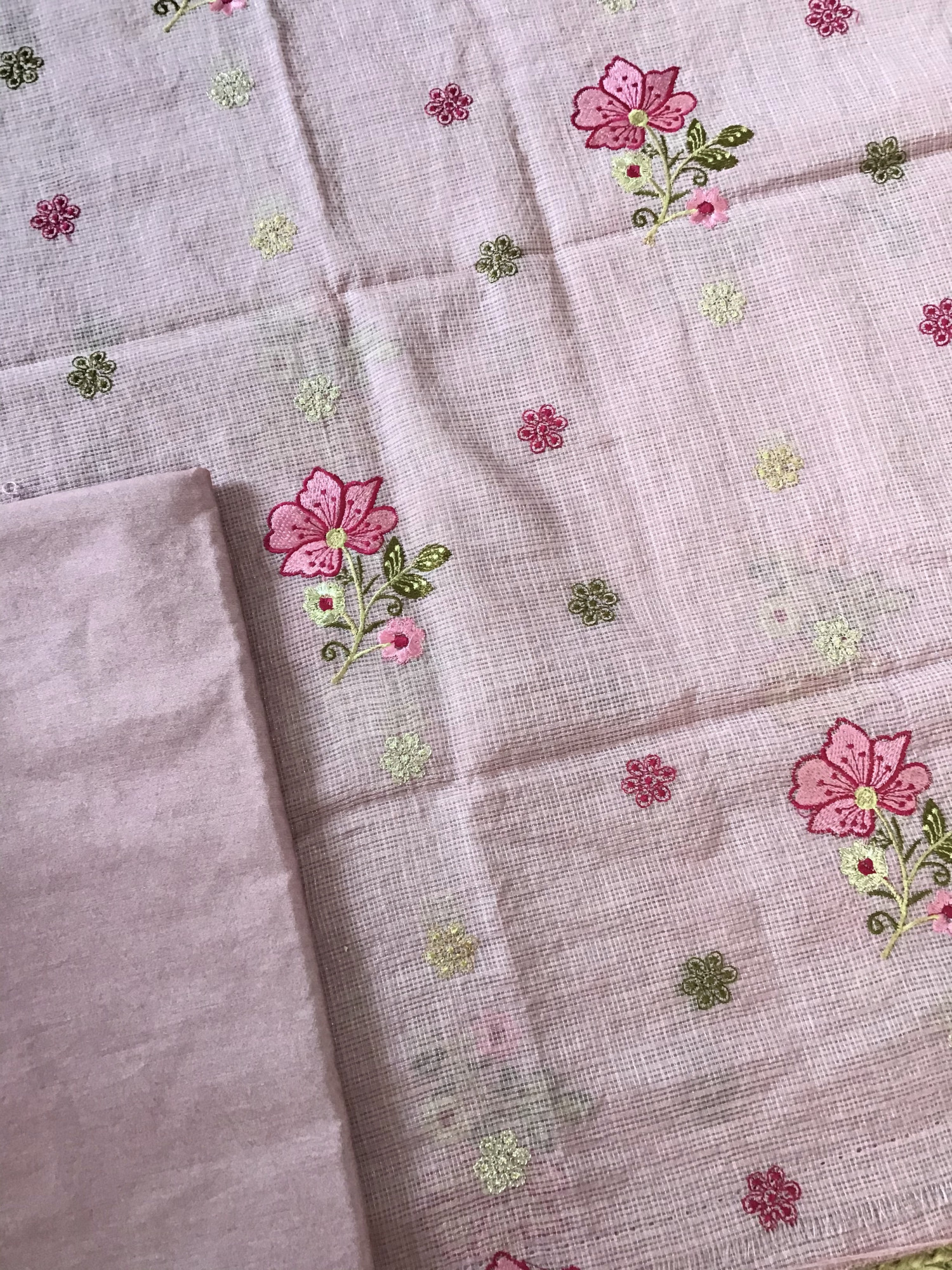 Soft Kota Silk Embroidered Suit - Pink