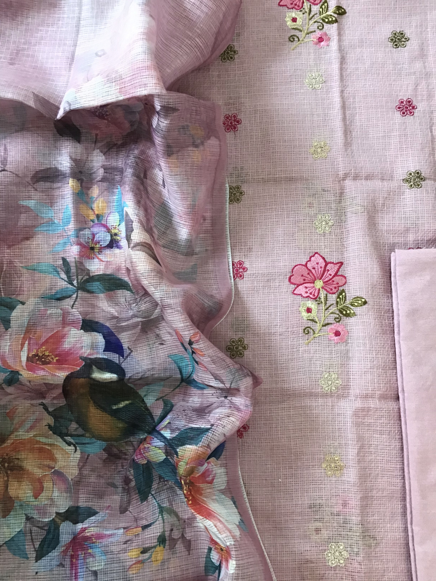 Soft Kota Silk Embroidered Suit - Pink