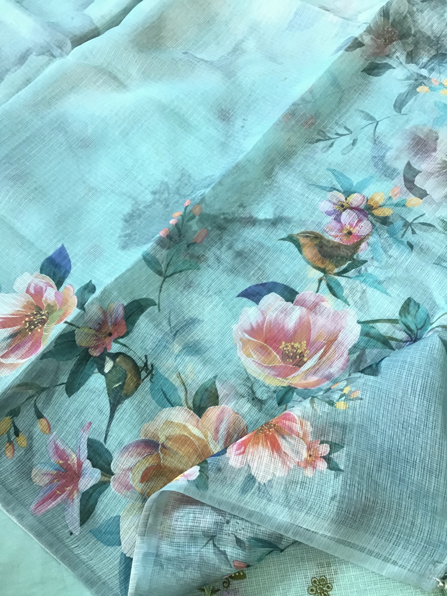 Soft Kota Silk Embroidered Suit - Blue