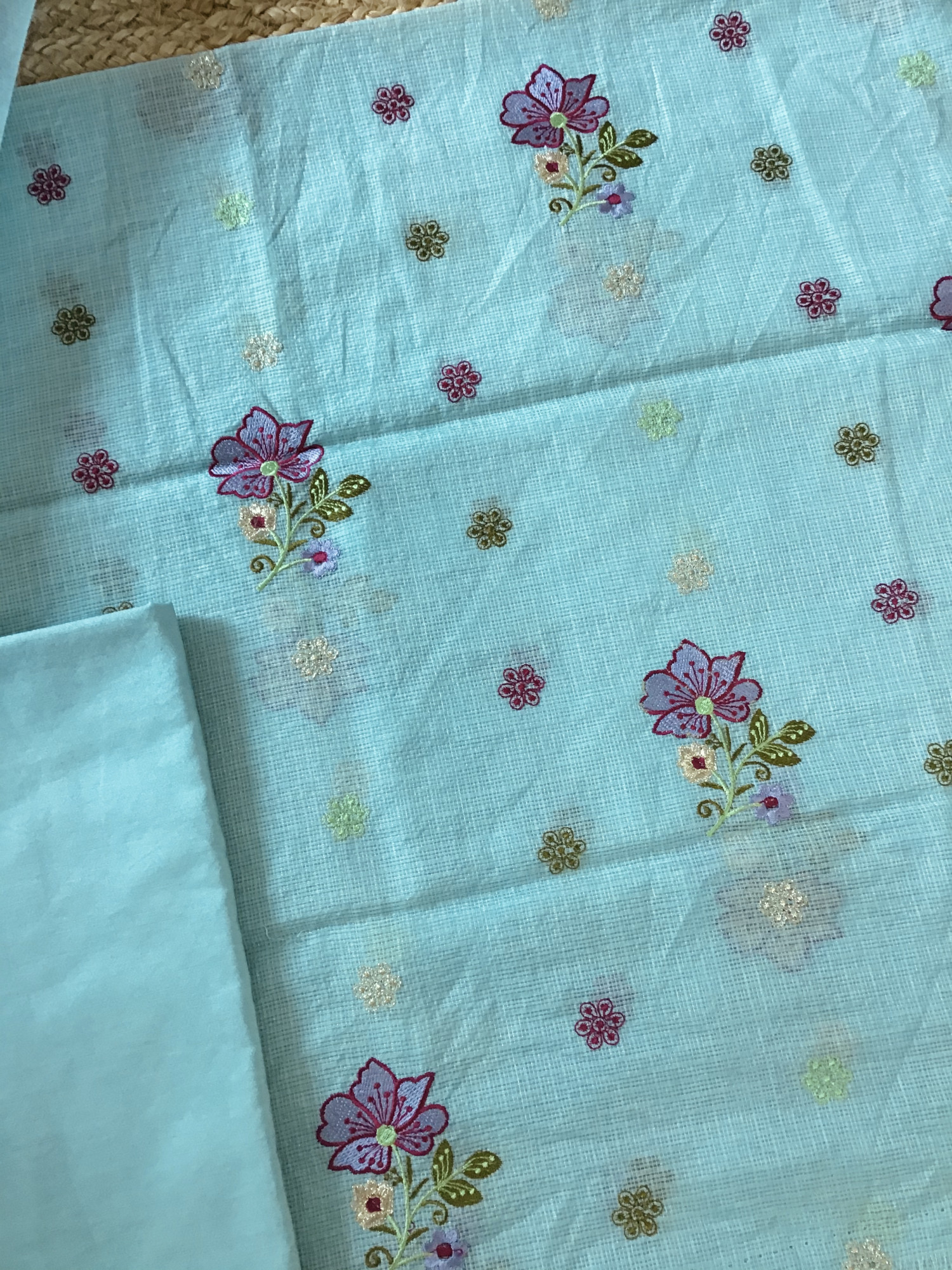 Soft Kota Silk Embroidered Suit - Blue