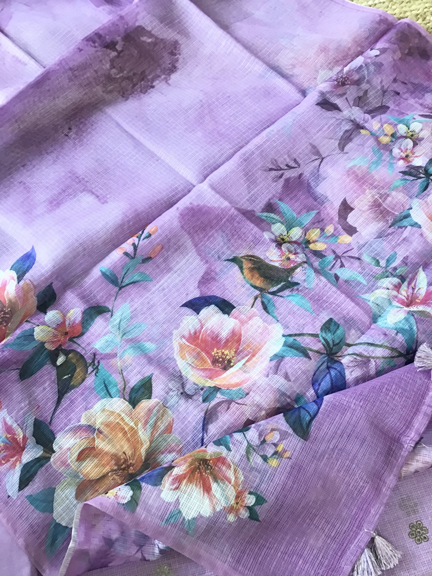 Soft Kota Silk Embroidered Suit - Purple