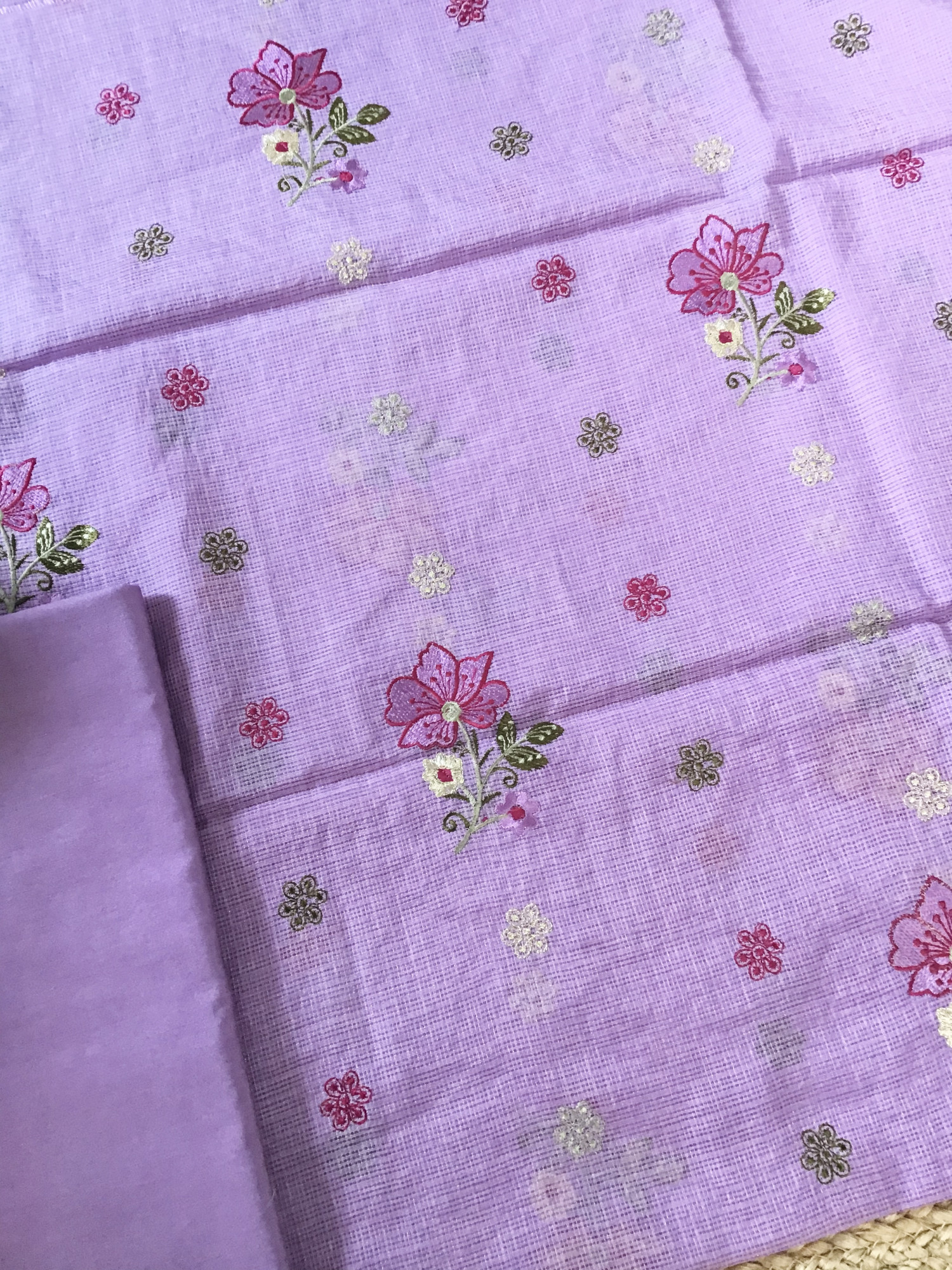 Soft Kota Silk Embroidered Suit - Purple