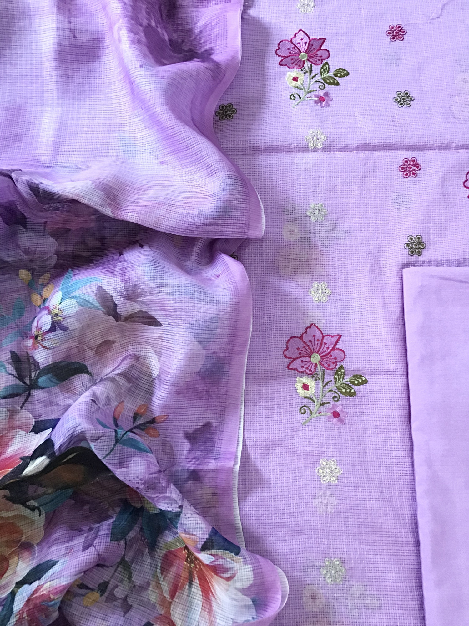 Soft Kota Silk Embroidered Suit - Purple