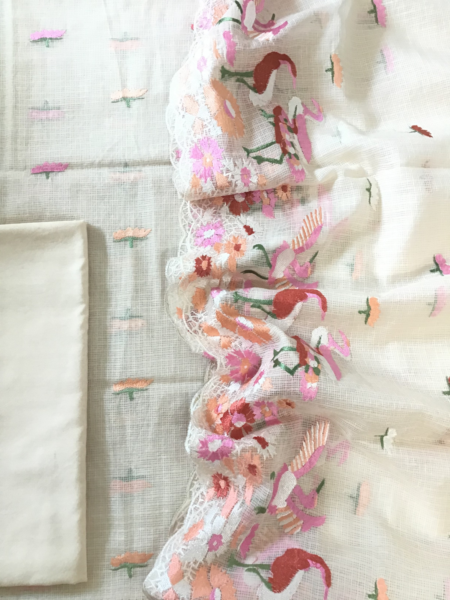 Soft Kota Silk Embroidered Suit - Cream