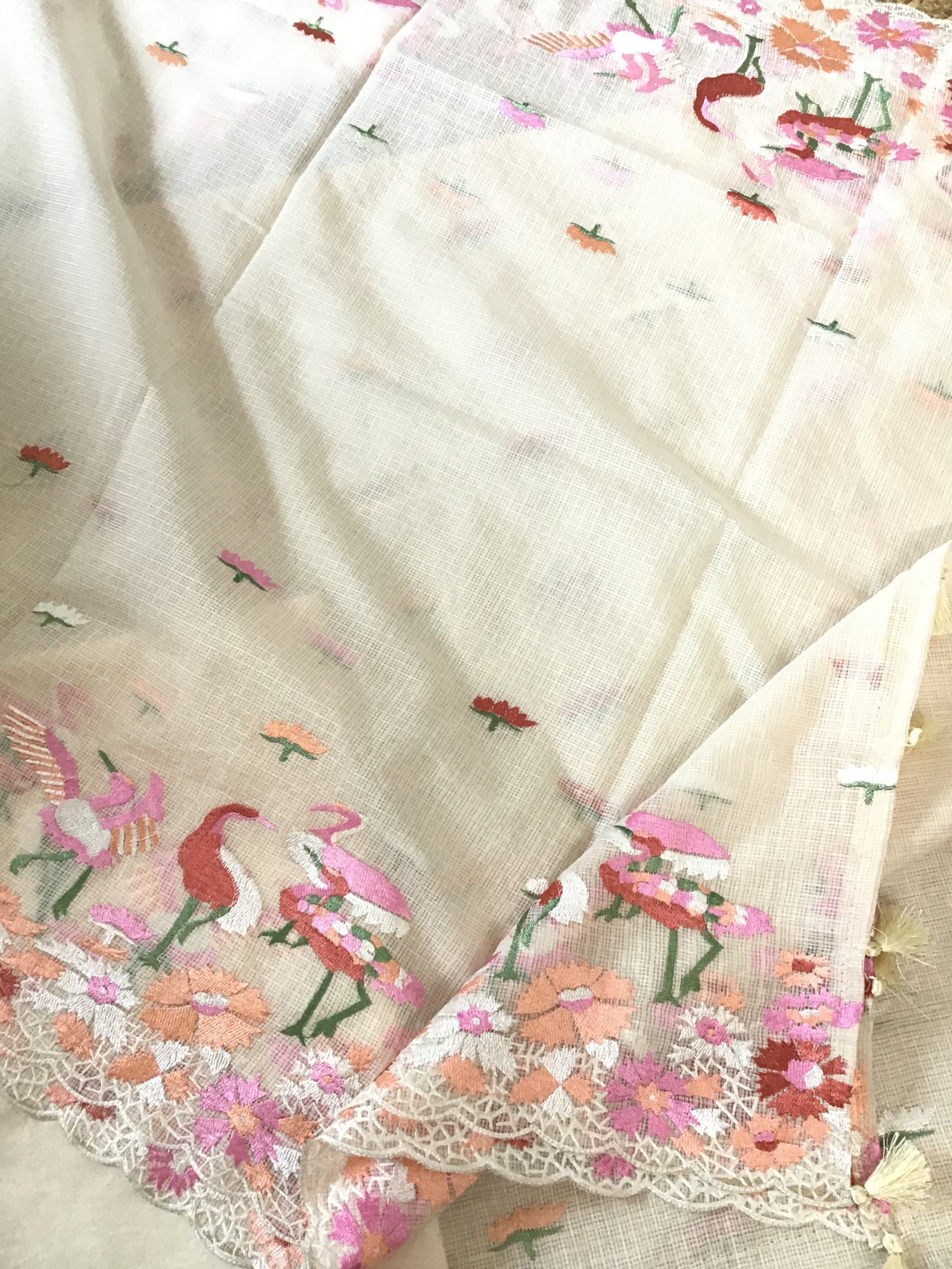 Soft Kota Silk Embroidered Suit - Cream