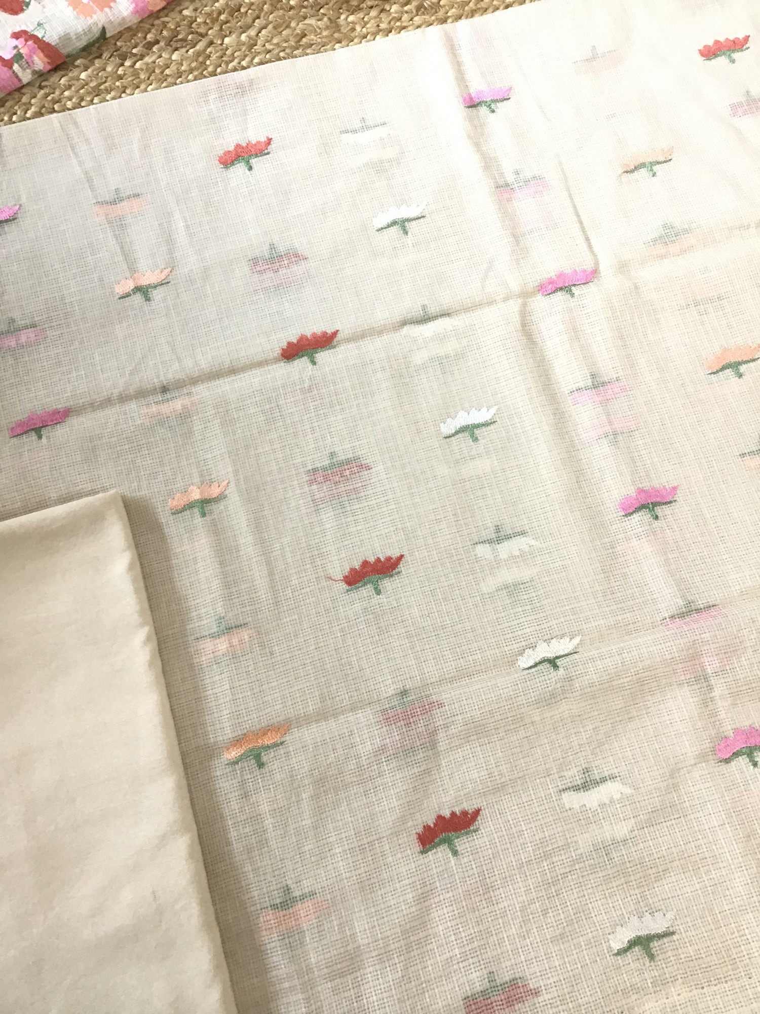 Soft Kota Silk Embroidered Suit - Cream