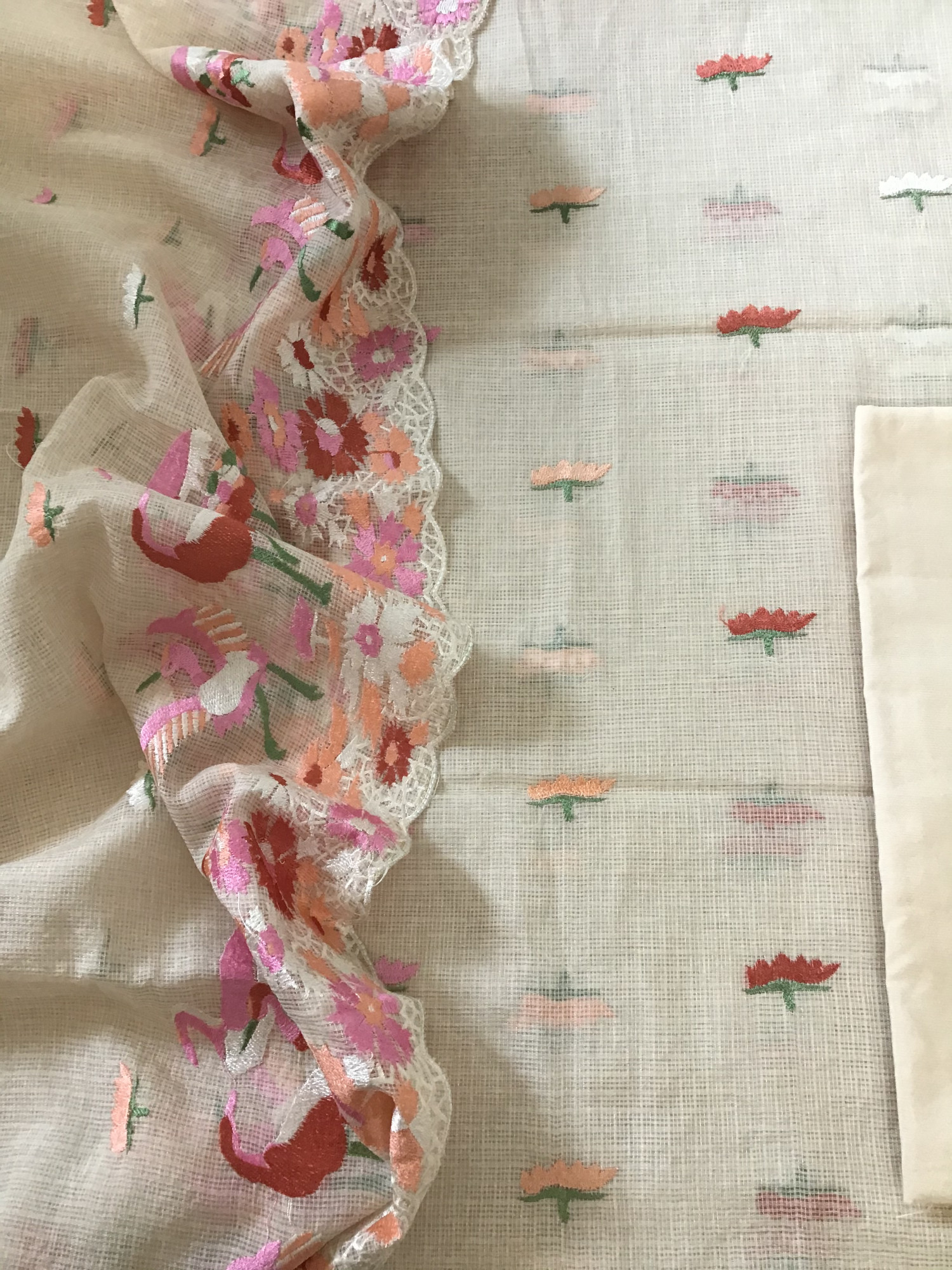 Soft Kota Silk Embroidered Suit - Cream