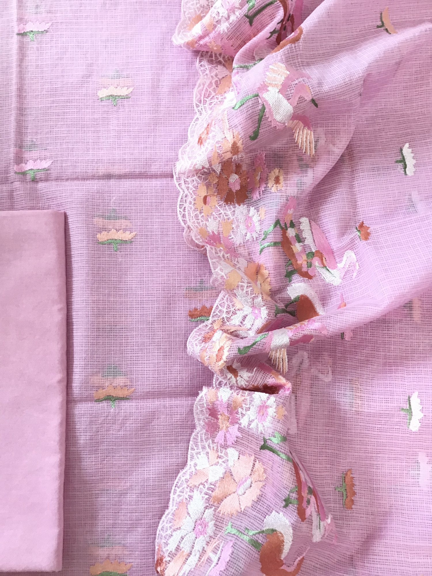 Soft Kota Silk Embroidered Suit - Pink