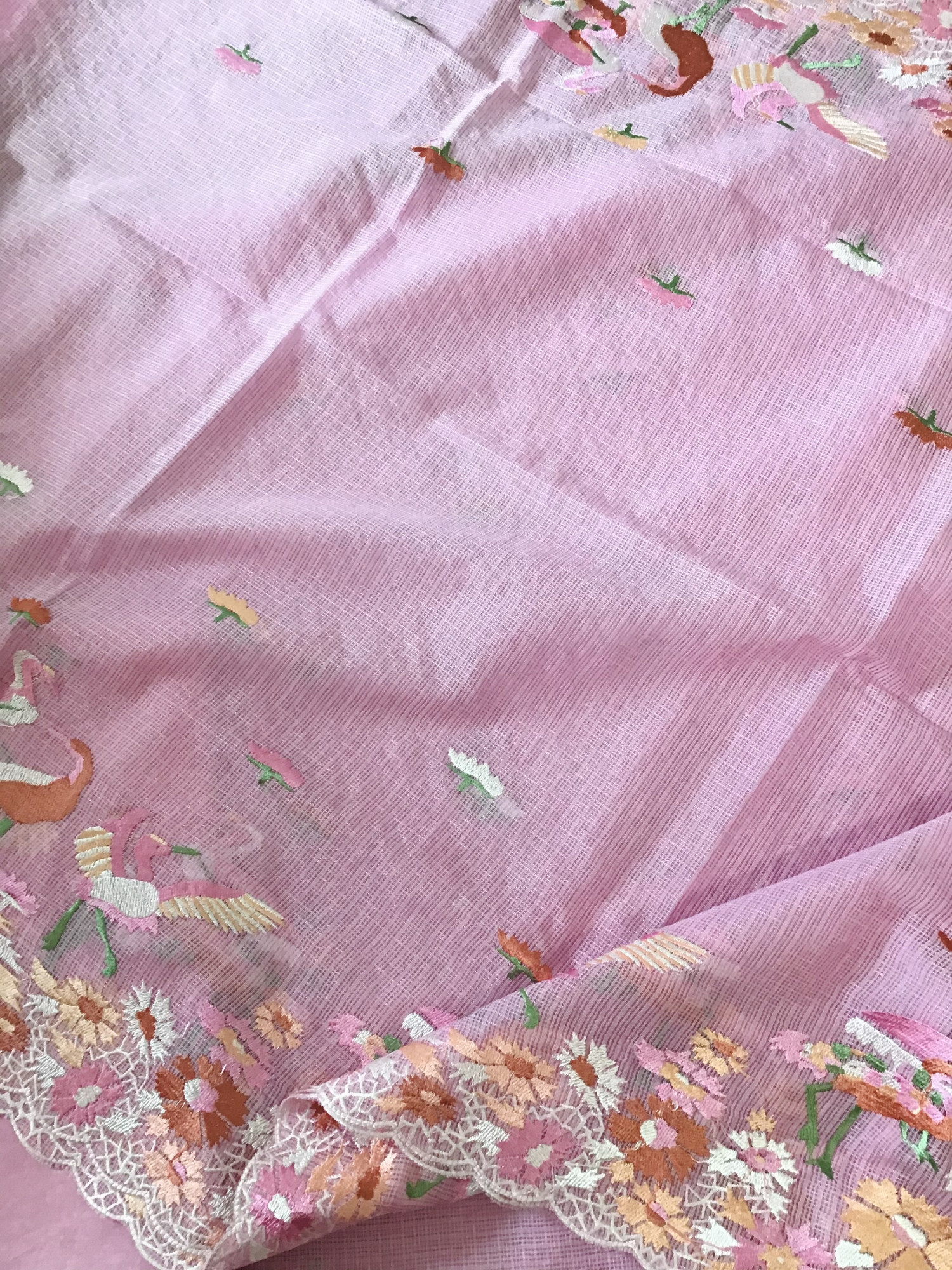 Soft Kota Silk Embroidered Suit - Pink