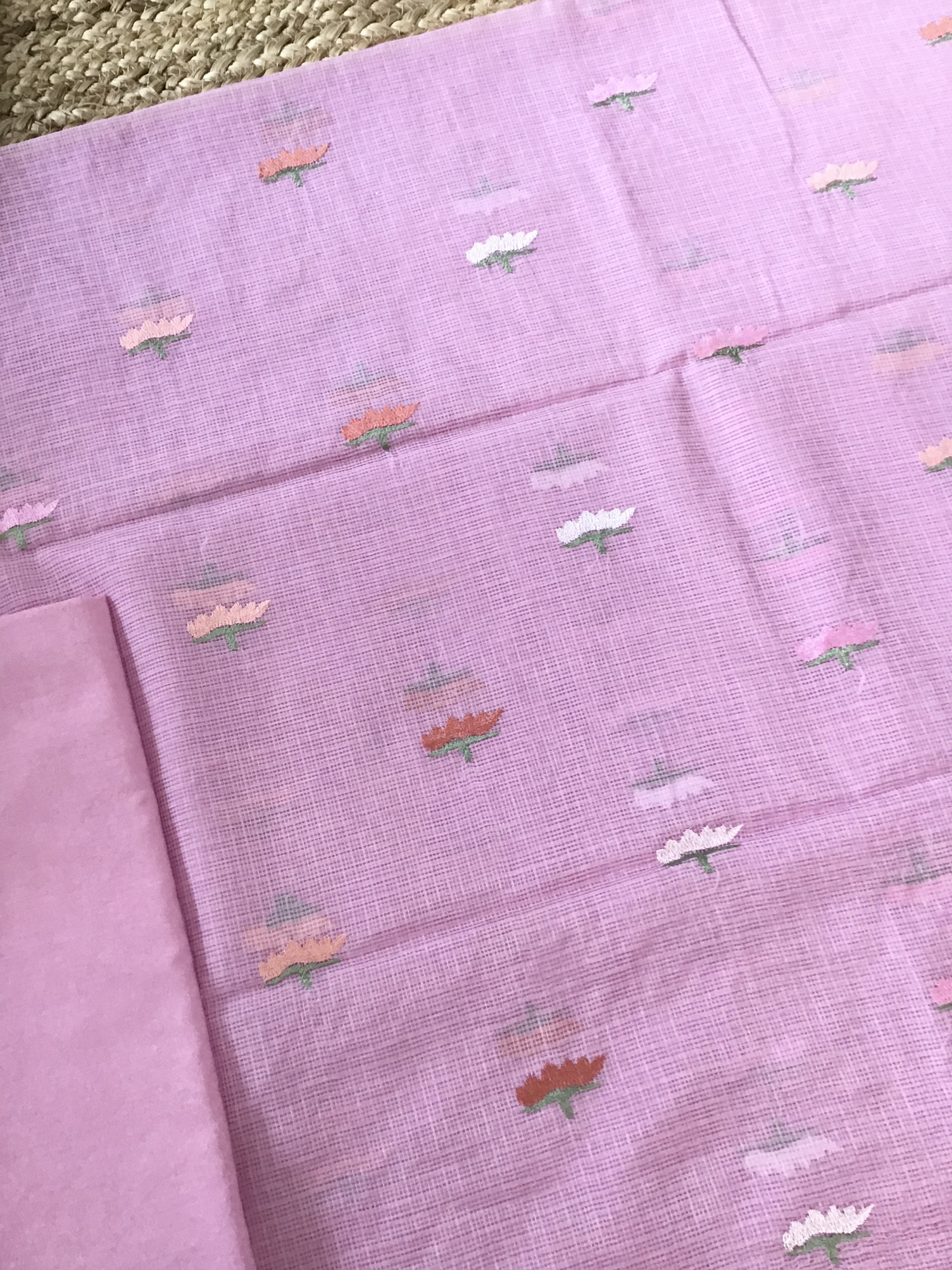 Soft Kota Silk Embroidered Suit - Pink